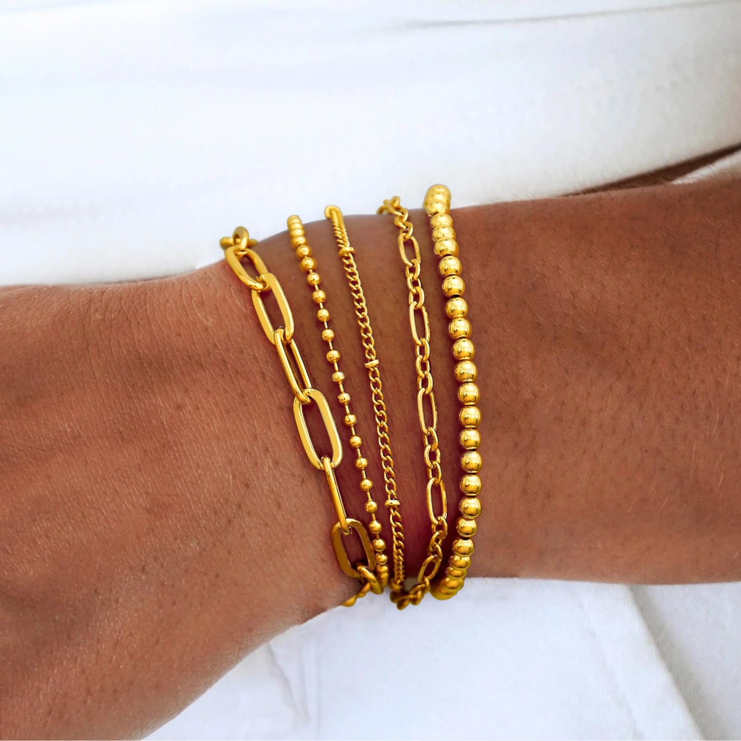 Waterproof Gold Bracelet Stack for Women Non Tarnish,Stainless Steel 14K Gold Plated Dainty Bracelets Layered Paper Clip Bracelet Chain Bracelet for Women Jewelry