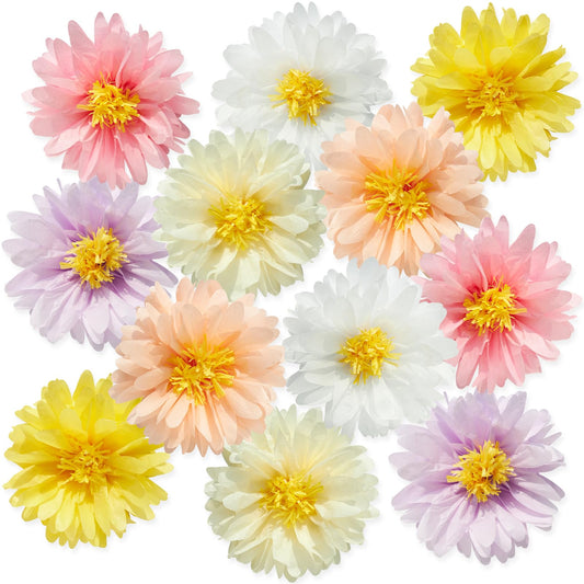 12PCS Colorful Daisy Tissue Paper Pom Poms Daisy Themed Party Decoration Multicolored Flowers Decorations Daisy Hanging Deco for 1st Birthday Baby Shower Wedding Wall Classroom