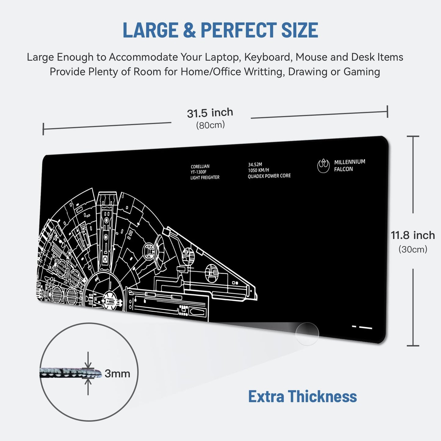 Stanoha Mousepad Desk Mat Gaming Large Keyboard Cute Office Desktop Computer Laptop Black XXL Long Giant Big Cool Modern Design Unique for Women Girls Men Boys Gamer Oversized Wide 30x12'' Mousepad