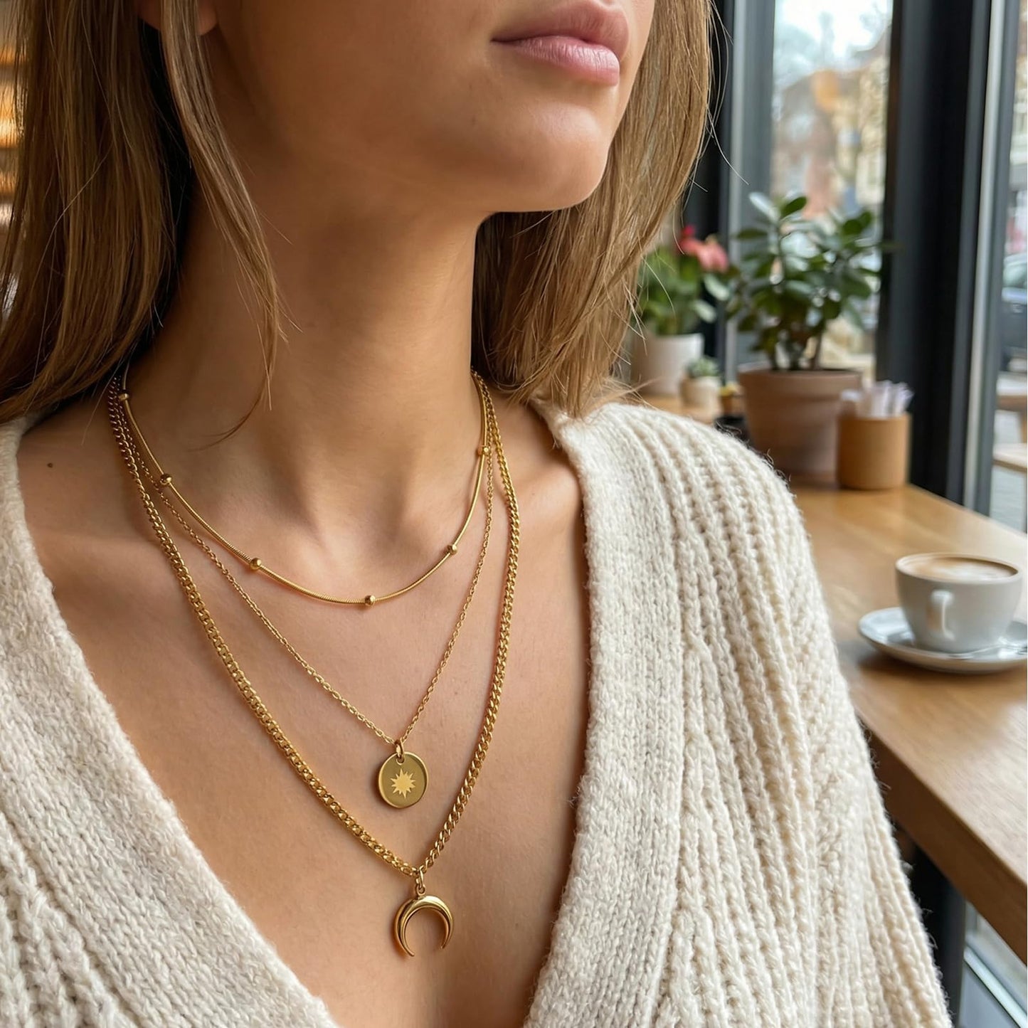 KKANDPP Gold Layered Necklaces for Women, 3 Layer 18K Gold Plated Dainty Choker Necklace, Simple Trendy Stackable Gold Chain Pendant Necklaces Jewelry Set Gifts for Women