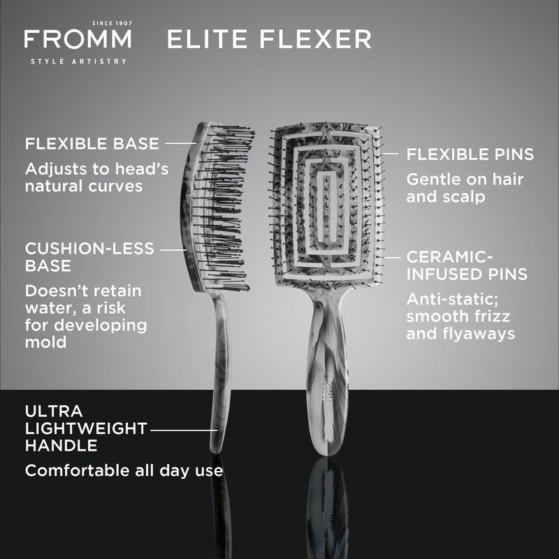 Fromm Professional Elite Flexer Ceramic x Ionic Wet & Dry Detangling Vent Brush | Gentle Hair Detangler & Massage Brush Smooths Frizz & Flyaways, Glides Through Medium to Thick Hair, Easy to Clean
