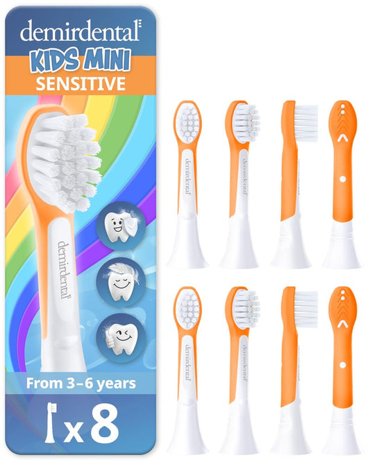demirdental Kids Mini Toothbrush Heads Compatible with Philips Sonicare Compact Kids Toothbrush Heads - Replacement Heads Sensitive - Brush Heads from Ages 3 to 6 - Orange - Replaces HX6038-8 Pack