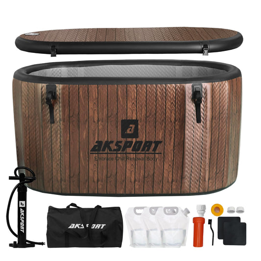 AKSPORT Ice Bath Tub for Athletes, 238 Gallons Inflatable Cold Plunge Tub Compatible with Water Chillers,Icebath for Recovery & Cold Water Therapy, Portable Bathtub for Indoor & Outdoor-Wood
