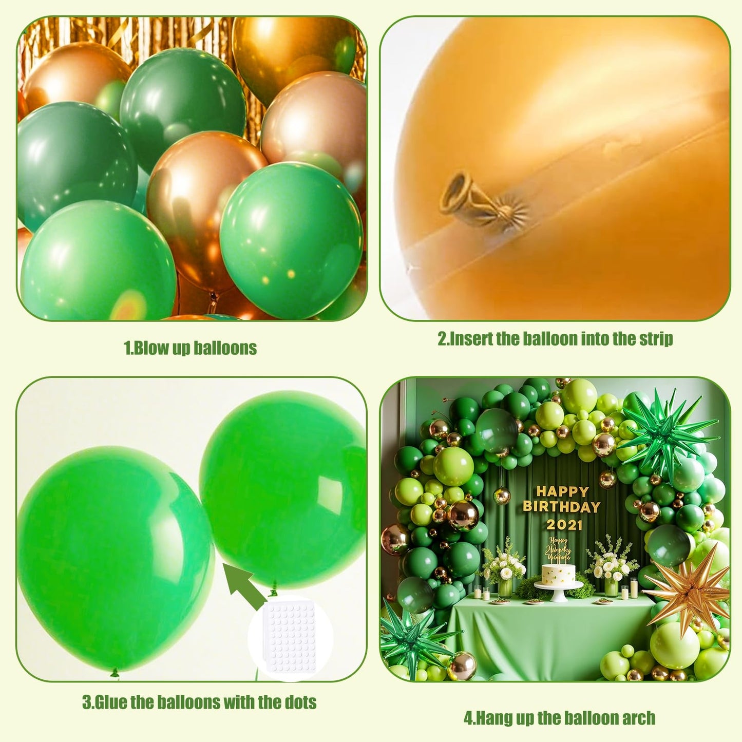 KARLURE Green and Gold Balloon Arch Kit with Stars, Emerald Green and Gold Party Decorations for 2026 Graduation Prom World Cup Birthday Baby Shower Dinosaur Jungle Party Supplies