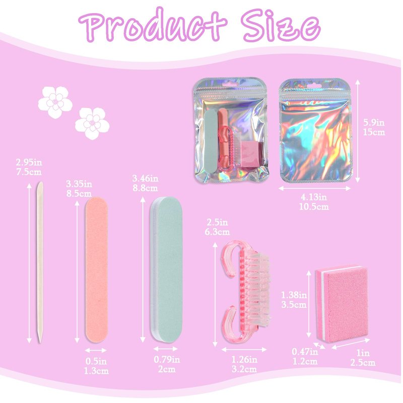 Disposable Manicure Kit Professional, 18 Set Press On Nail Tool Kit with Nail File, Nail Buffer, Nail Buffer Block, Nail Handle Brush, Wood Stick, Packaging Bag (Pink)