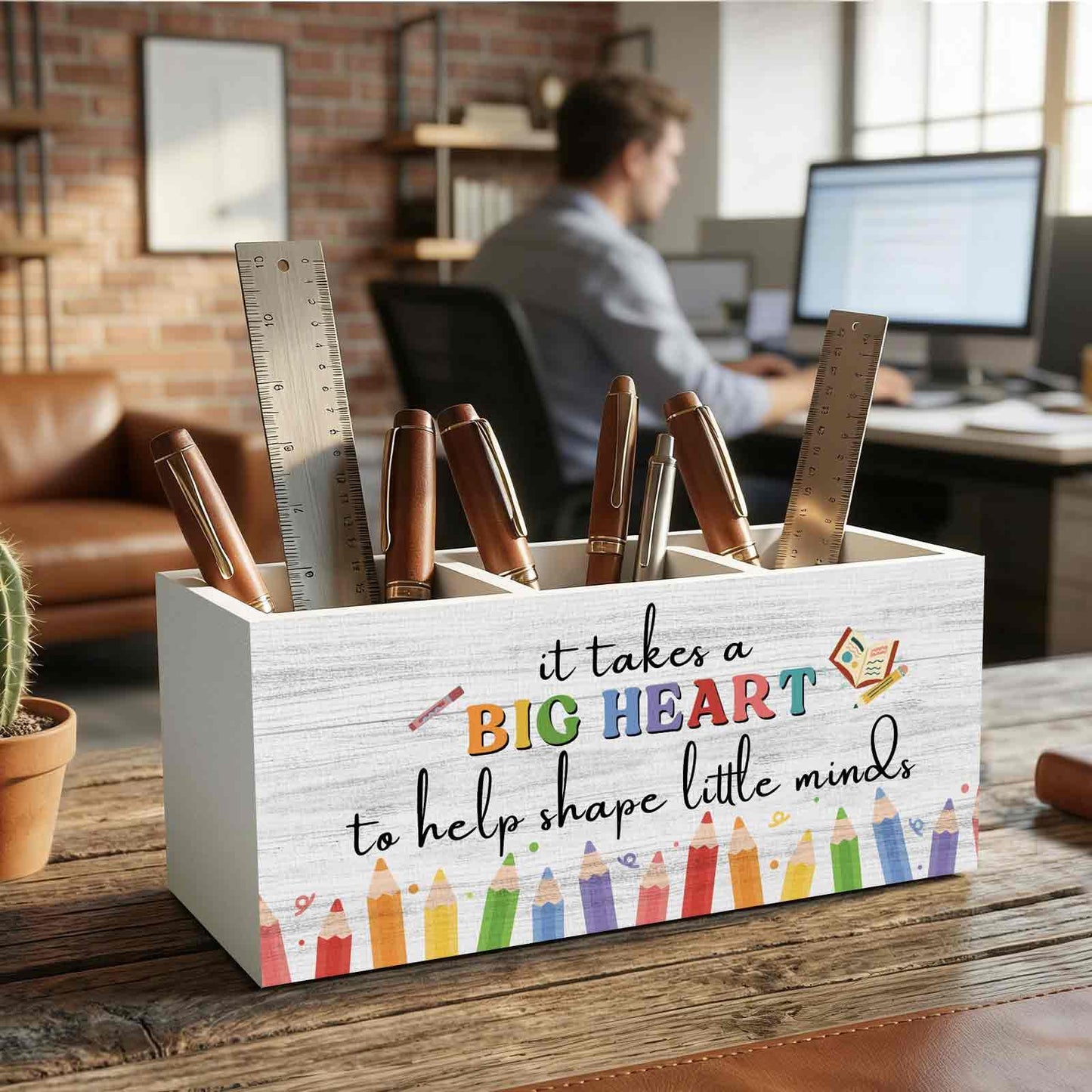XINCEYWJ Teacher Appreciation Gifts Pencil Pen Holder for Desk Organizer, Thank You Gifts for Teachers Women Men Wooden Box Decorations for Home Office Classroom Desk Tabletop Decor