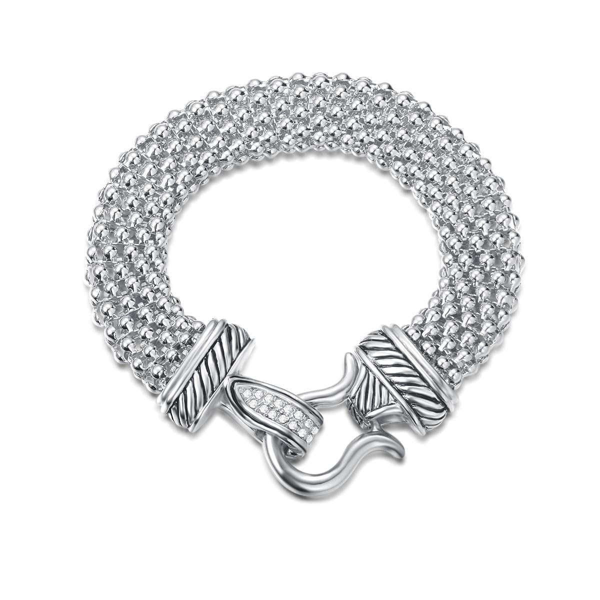 UNY Jewelry Antique Fashion Popcorn Chain Designer Brand Inspired Women Unique Christmas Gifts Bracelets (Silver)