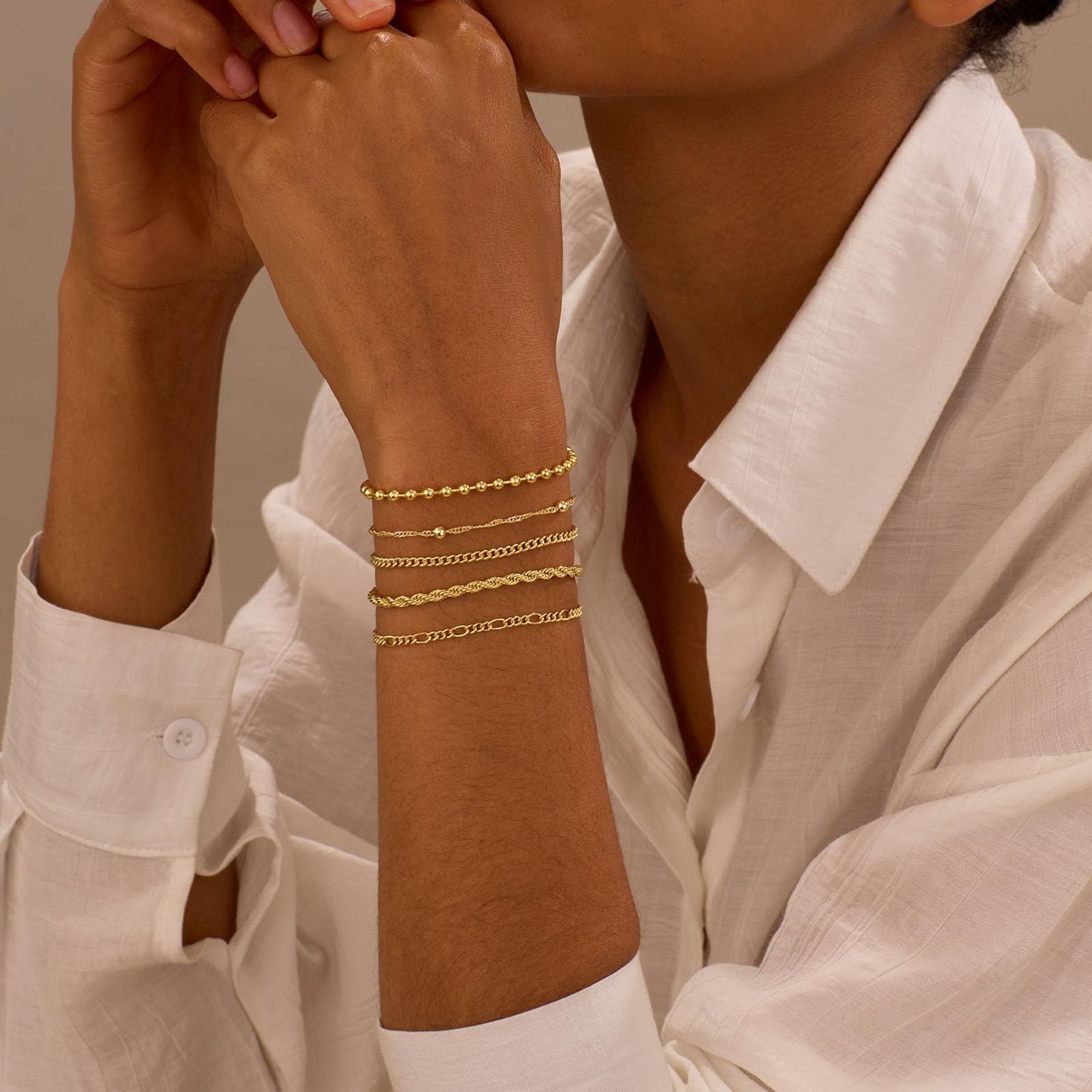 Gold Bracelets for Women, Dainty 14K Gold Plated Bracelet Stack for Women Trendy CZ Tennis Paperclip Cuban Chain Stackable Adjustable Waterproof Link Bracelet Jewelry Set Fashion Accessories Gifts