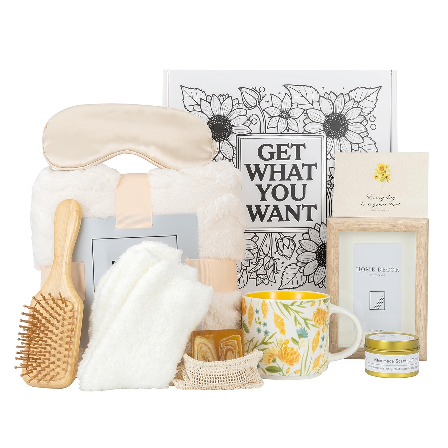 Foldifyzen Birthday gifts for women, Get well soon gift baskets,care package with sunflower coffee mug,sunflower pattern gift box to color as unique gift baskets for women.