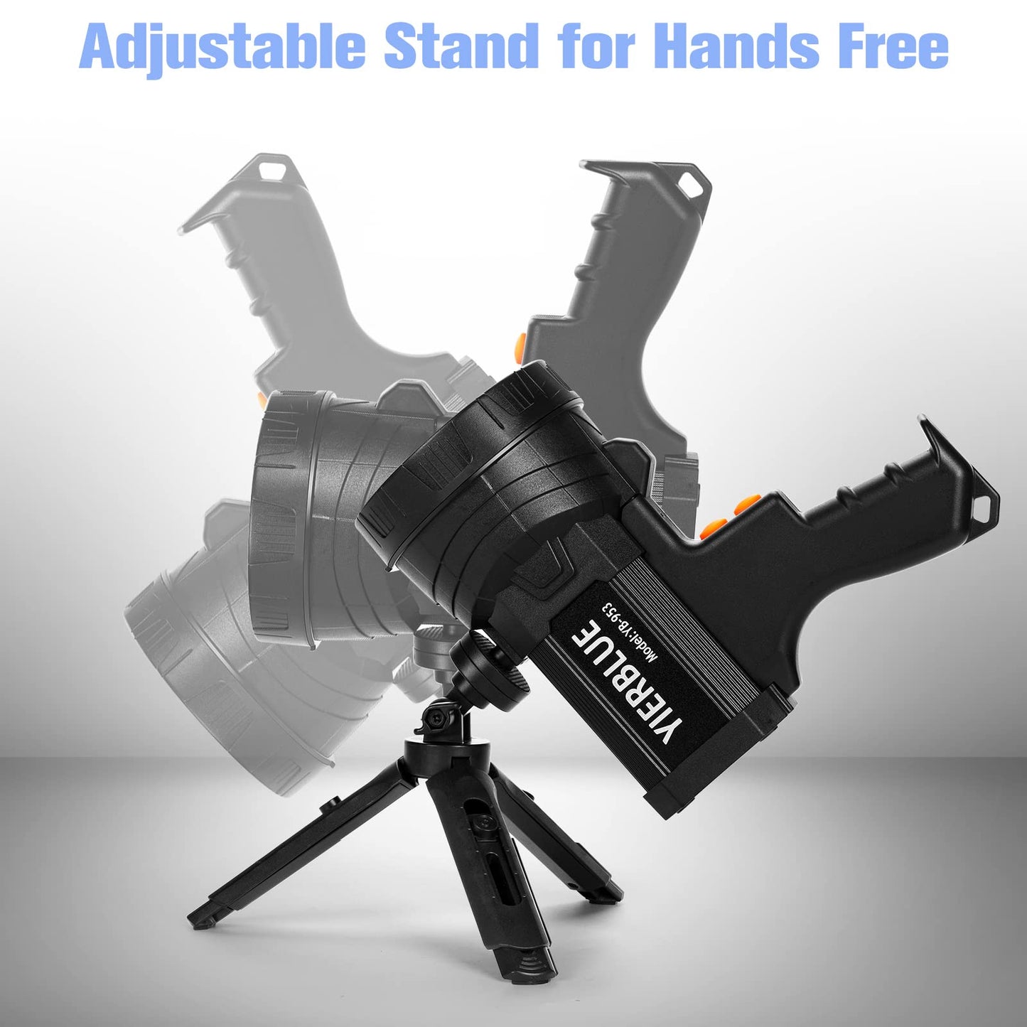 YIERBLUE Rechargeable Spotlight, Super Bright 2000,000 High Lumen LED Handheld Spotlight Long Lasting Large Flashlight Searchlight and Flood Camping Flashlight with Foldable Tripod Black