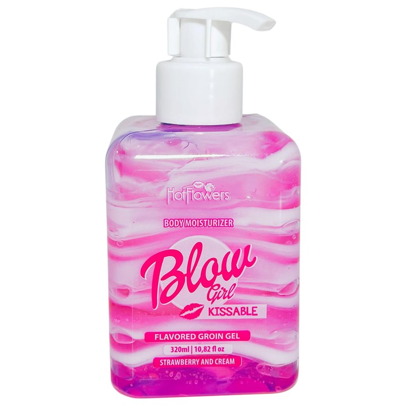 HOT FLOWERS Blow Girl Lickable Moisturizing Lotion, Strawberry & Cream Flavored Body Moisturizer, Sugar-Free & Gluten-Free Gel-Cream for Soft, Smooth Skin, Daily Body Care & Massage, 320ml