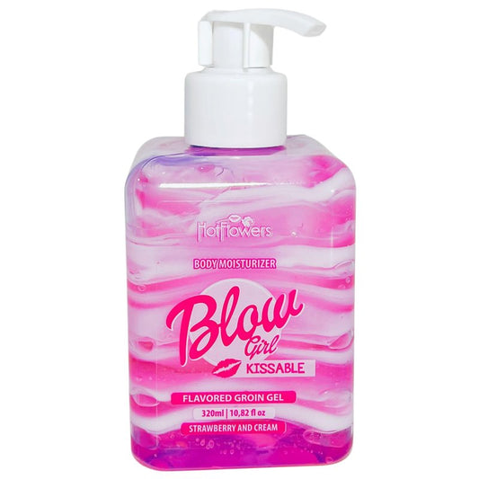 HOT FLOWERS Blow Girl Lickable Moisturizing Lotion, Strawberry & Cream Flavored Body Moisturizer, Sugar-Free & Gluten-Free Gel-Cream for Soft, Smooth Skin, Daily Body Care & Massage, 320ml