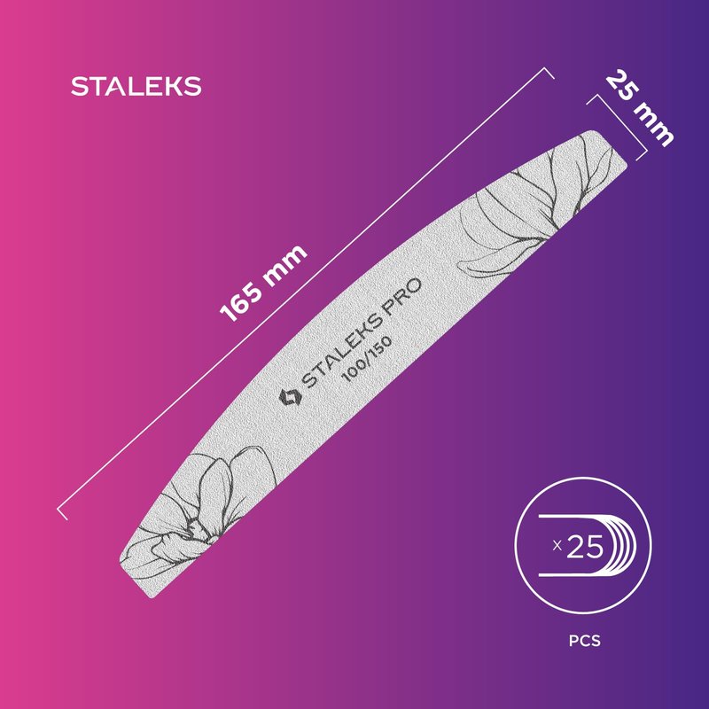 STALEKS PRO Expert 40 Crescent Mineral Nail File (100/150 Grit, 25 Pcs) – Professional Double-Sided File for Artificial & Thick Natural Nails