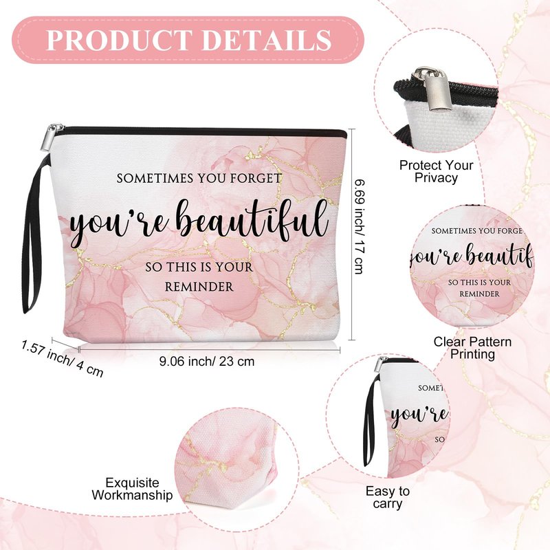 Beeveer 20 Sets Pink Inspirational Gift for Women, Appreciation Gift Bulk for End of Year Teacher, Sometimes You Forget You're Beautiful Makeup Bag and Compact Mirror for Mother Client Nurse Employee