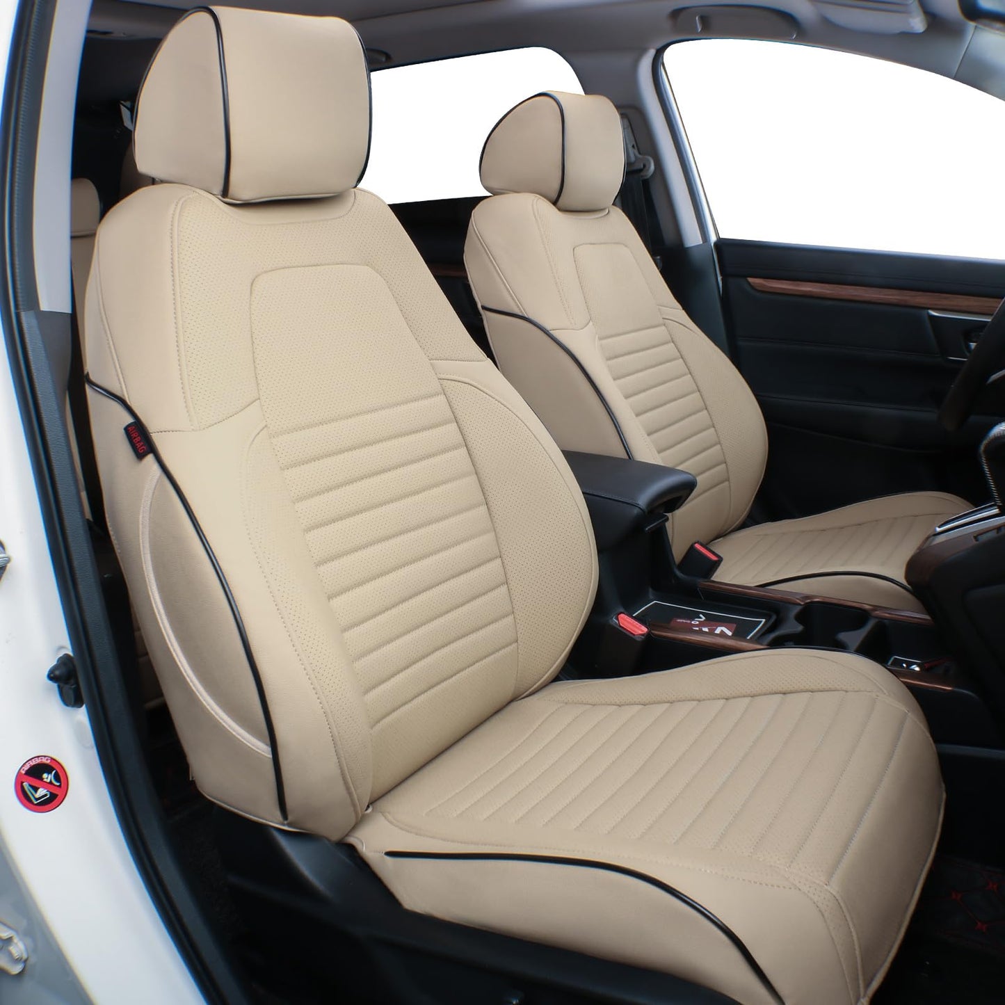 EKR Custom Fit Full Set Car Seat Covers for Select Honda CRV 2017 2018 2019 2020 2021 2022 - Leatherette (Beige)
