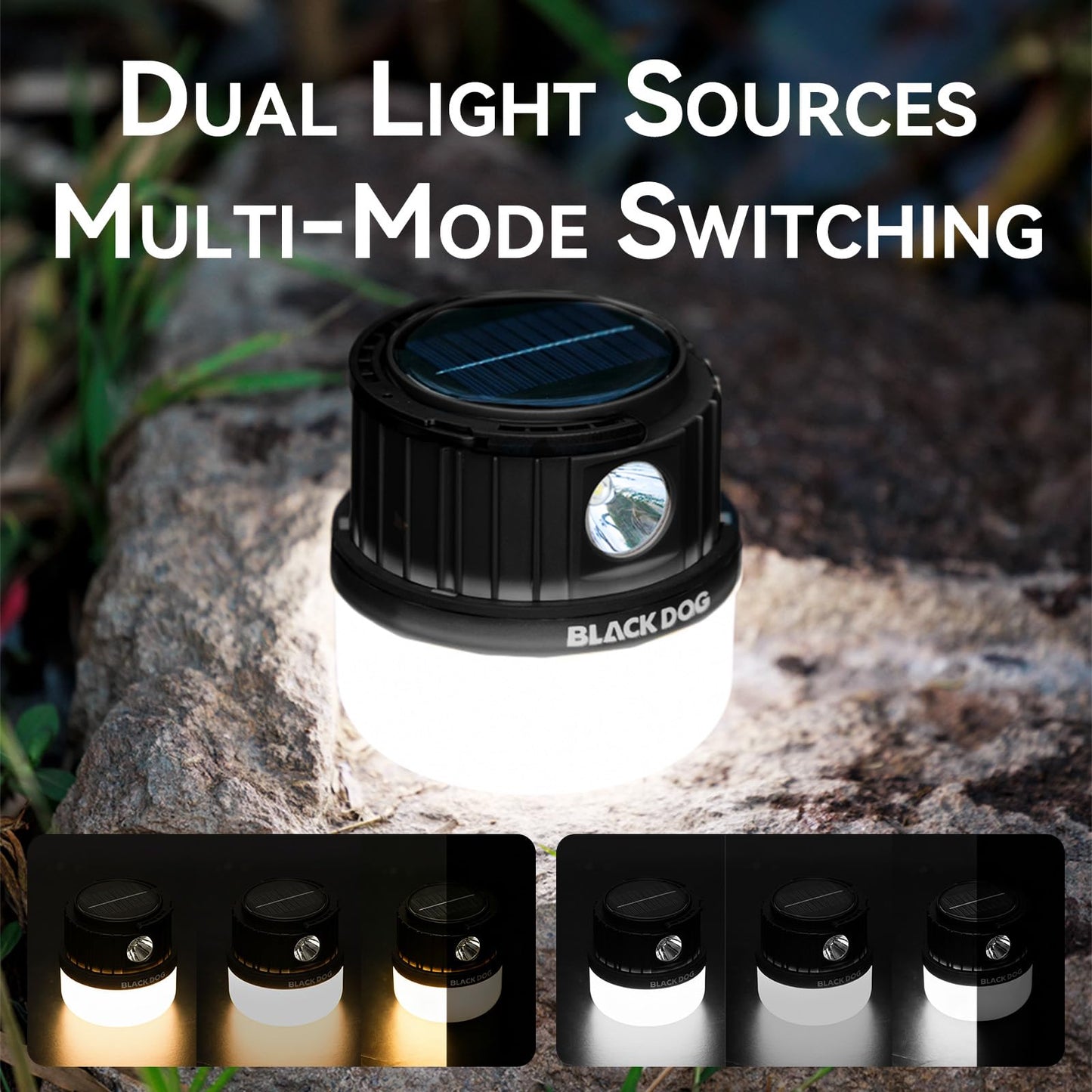 BLACKDOG Collapsible Solar Camping Lantern, Hanging Outdoor Light with Multiple Modes & Adjustable Brightness for Camping Hiking Emergency Garden