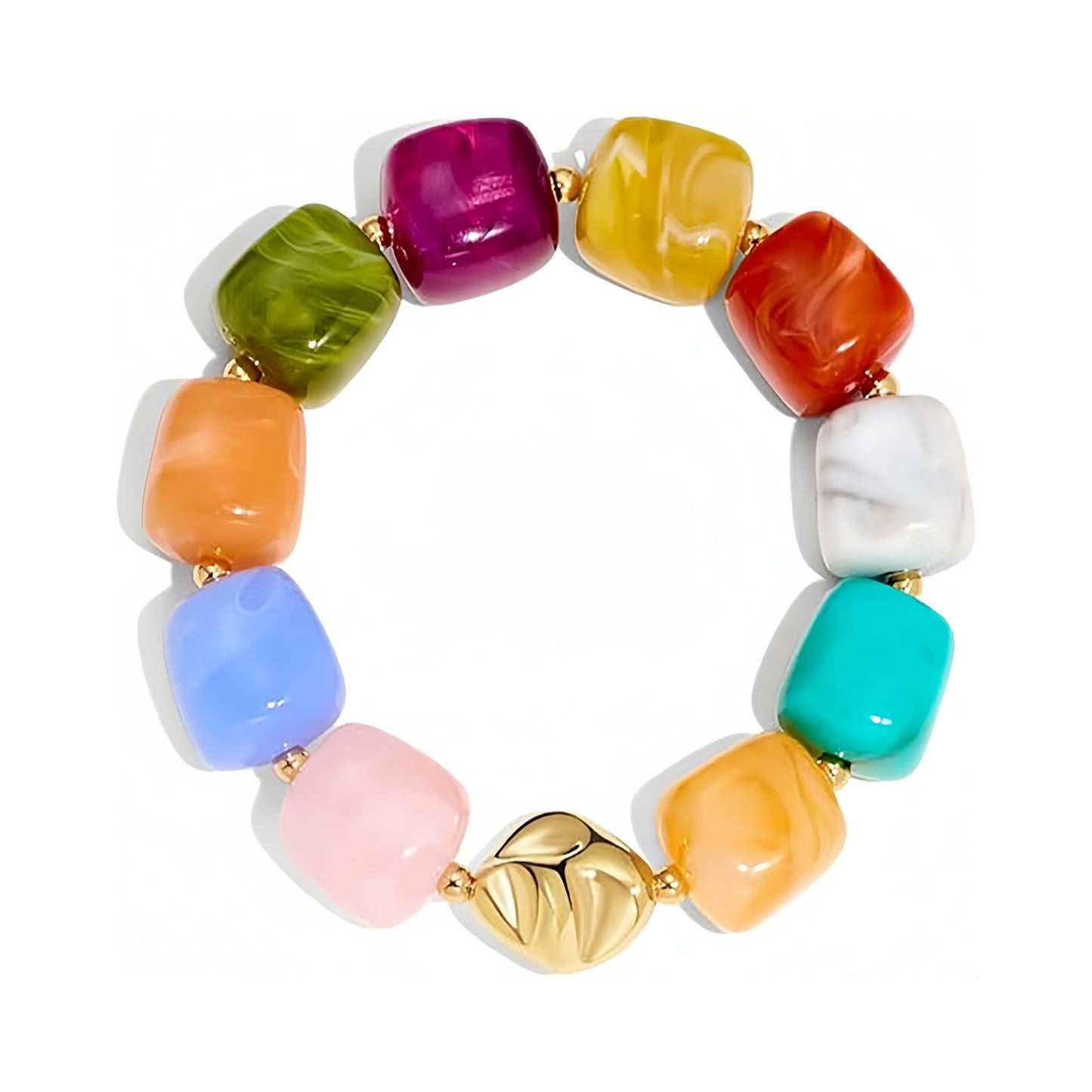 sunglnl Chunky Beaded Bracelets for Women, Boho Resin Vibrant Color Stretch Large Beads Summer Beach Statement Jewelry Gift (Gold Colorful)