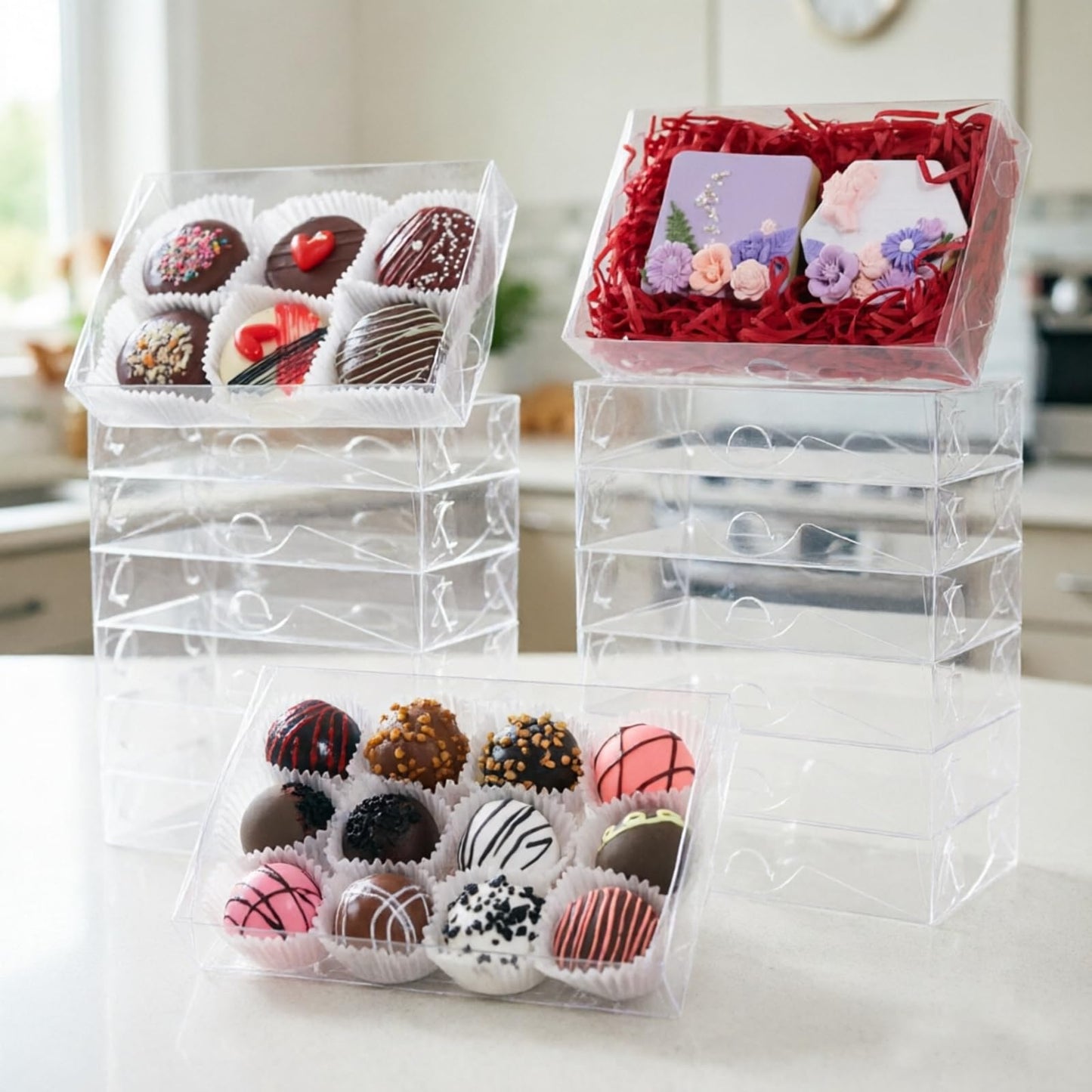 SLShePack 24PCS Clear Plastic Cookie Boxes 7x4.3x1.5 Inch with Window for Chocolate, Truffle, Oreo, Pastry, Bakery, Donut, Brownie, Soap, Party Favors, Wedding, Christmas, Valentine's