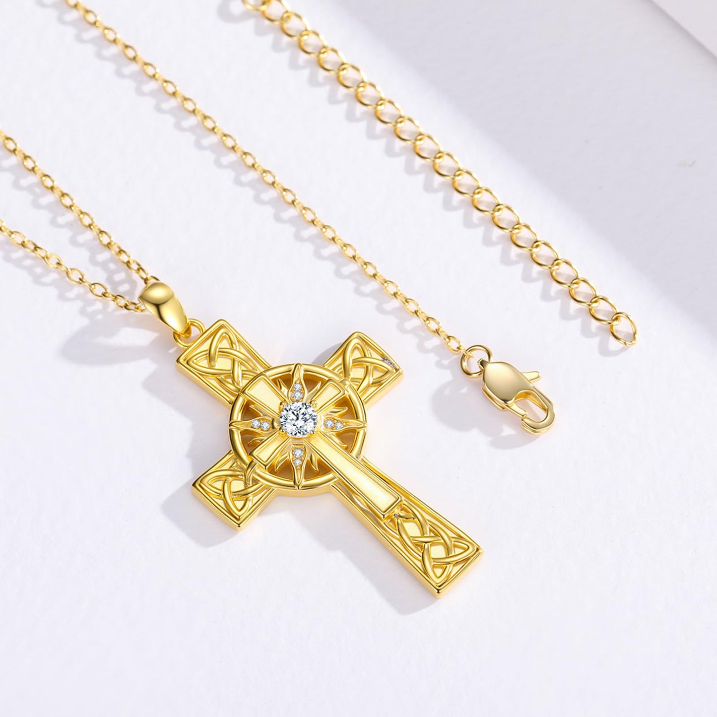YEESIA Cross Necklace for Women 925 Sterling Silver Gold Plated Sun Crucifix Pendant Necklace Celtic Cross Jewelry Mothers Day Gifts for Women Wife Sister