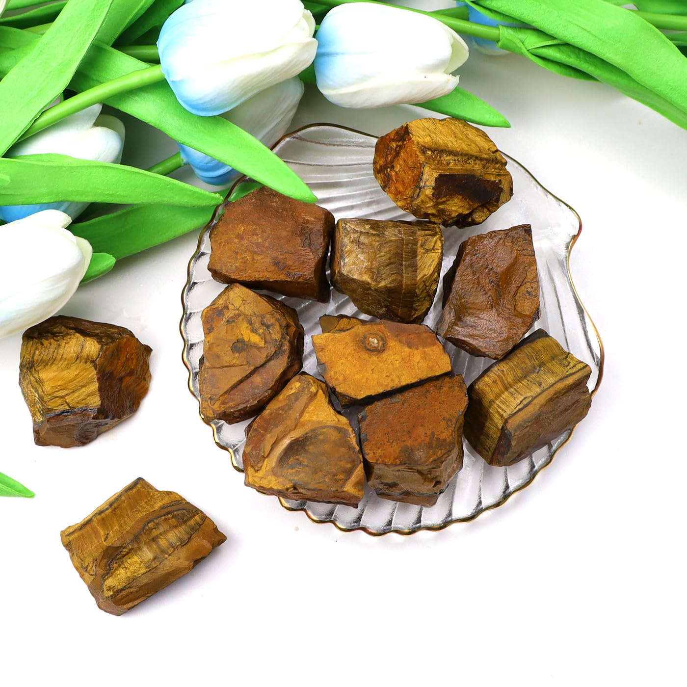QINJIEJIE Tiger Eye Crystals Raw Stones Natural Rough Gemstones Rocks Bulk Large 0.8-1.2" Gems Reiki Fountain Rock for Tumbling Cabbing Polishing Wire Wrapping Wicca Decoration 0.9 lbs