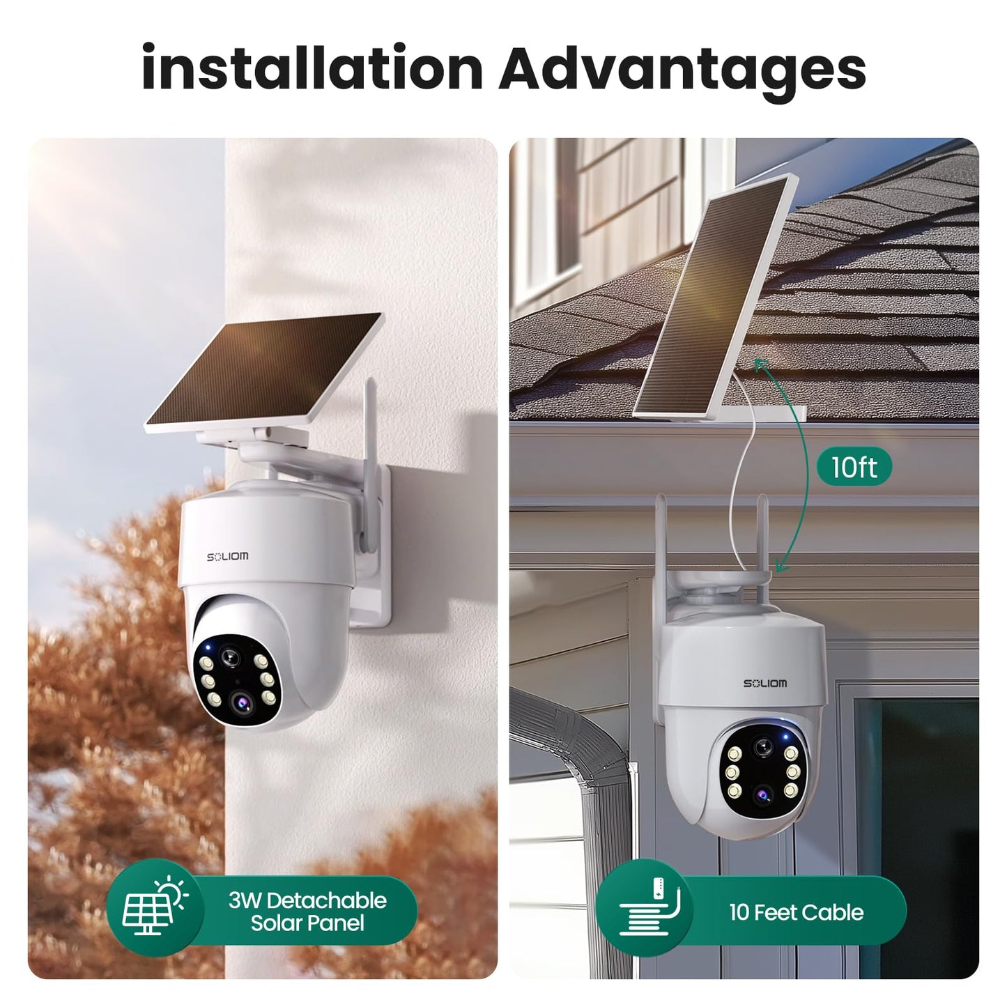 SOLIOM- True 5MP HD Security Cameras Outdoor Wireless, Add-On Camera, Solar Powered, Auto Tracking,Requires Soliombase, Soliombase Supports Up to 4 Cams