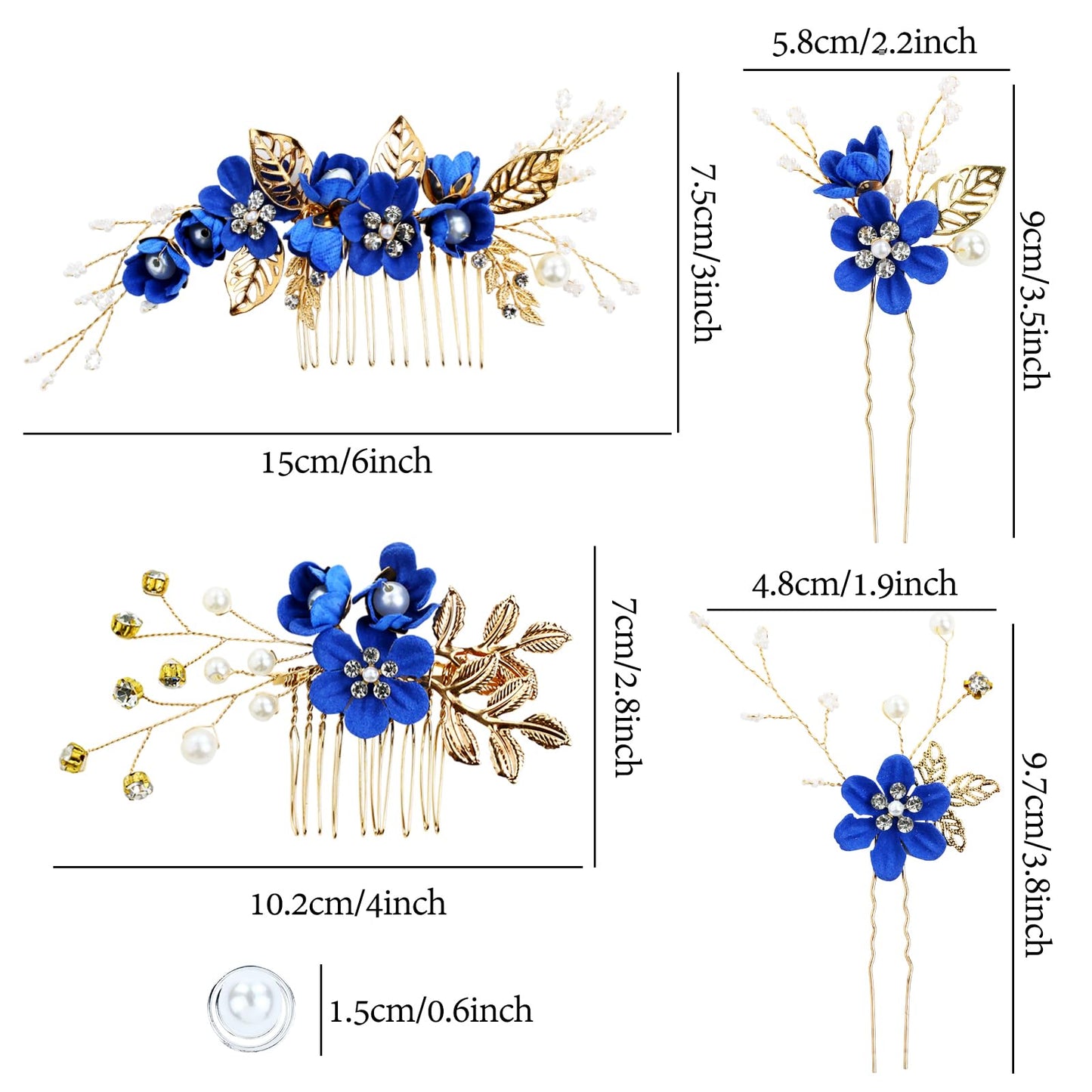 inSowni 20 Pack Classic White Dusty Pink Blue Flower Bridal Wedding Hair Side Combs+U-shaped Flower Hair Pins+Twist Spiral Pearl Hair Pins Pieces Headpieces Accessories for Brides Bridesmaids Women