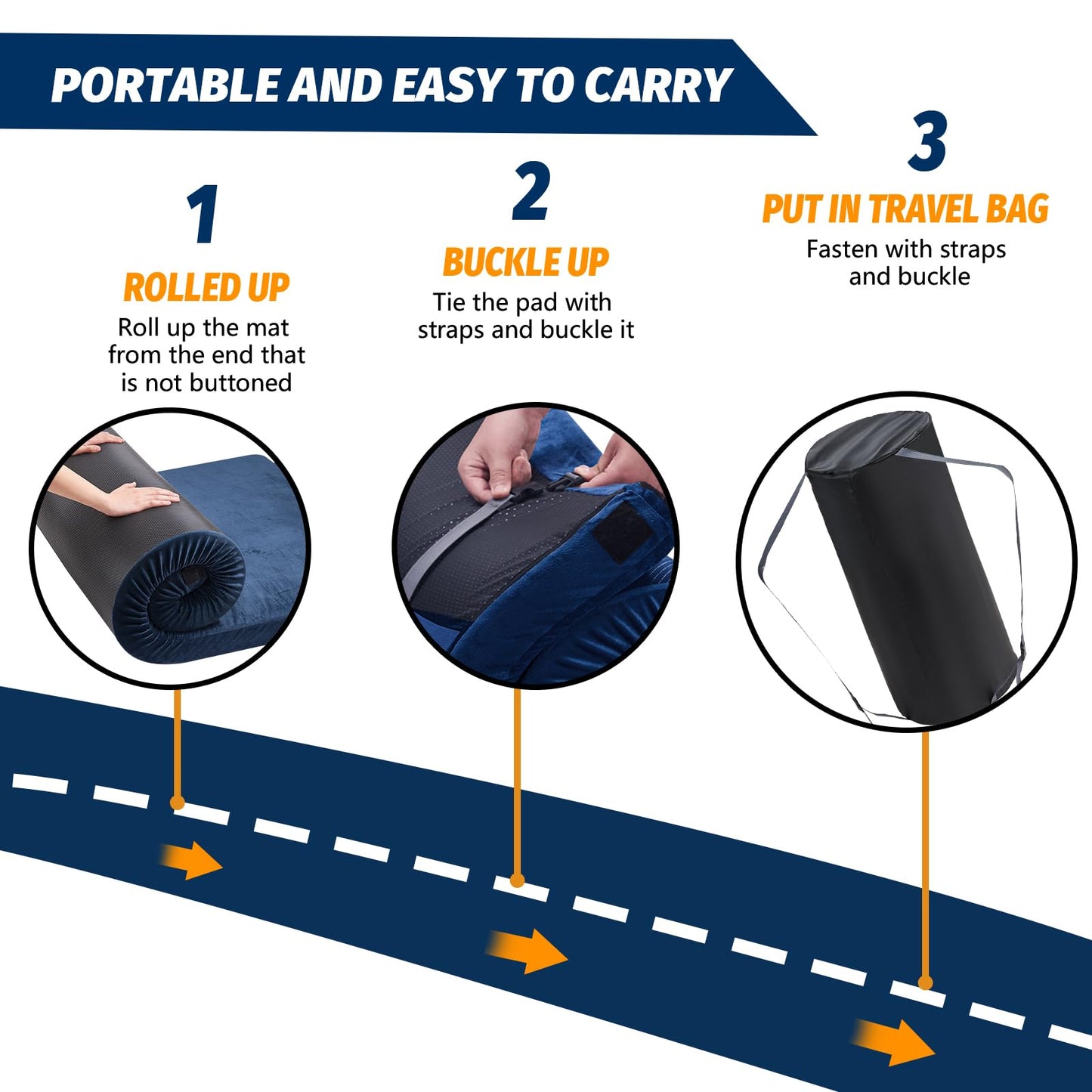 CYMULA CertiPUR-US Queen Memory Foam Camping Mattress Pad, Portable Foam Sleeping Pad for Camping, Roll up Sleeping Mat Floor Mattress Guest Floor Bed for Sleepover, Car, Tent SUV Cot Mattress
