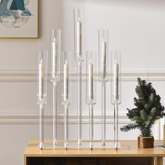 Acrylic Candle Holder Candlestick Holders for Wedding Centerpiece, Candelabra 7 Arms for Wedding Party Birthday Event Decorations, 26.5 Inch Tall