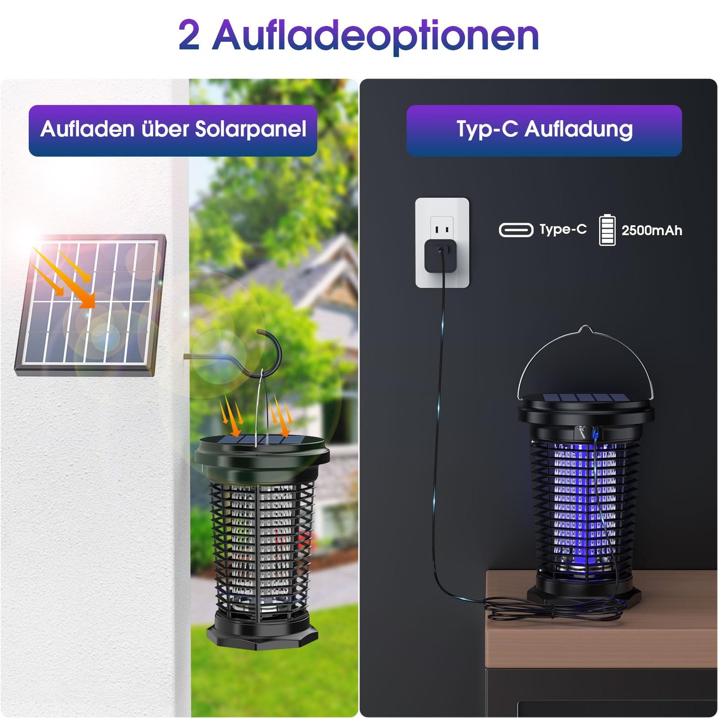PALONE Bug Zapper for Outdoor & Indoor, USB Rechargeable Solar Bug Zapper with 5.5W Solar Power, Electric Fly Traps, Insect Zapper for Patio, Backyard, Garden, Camping