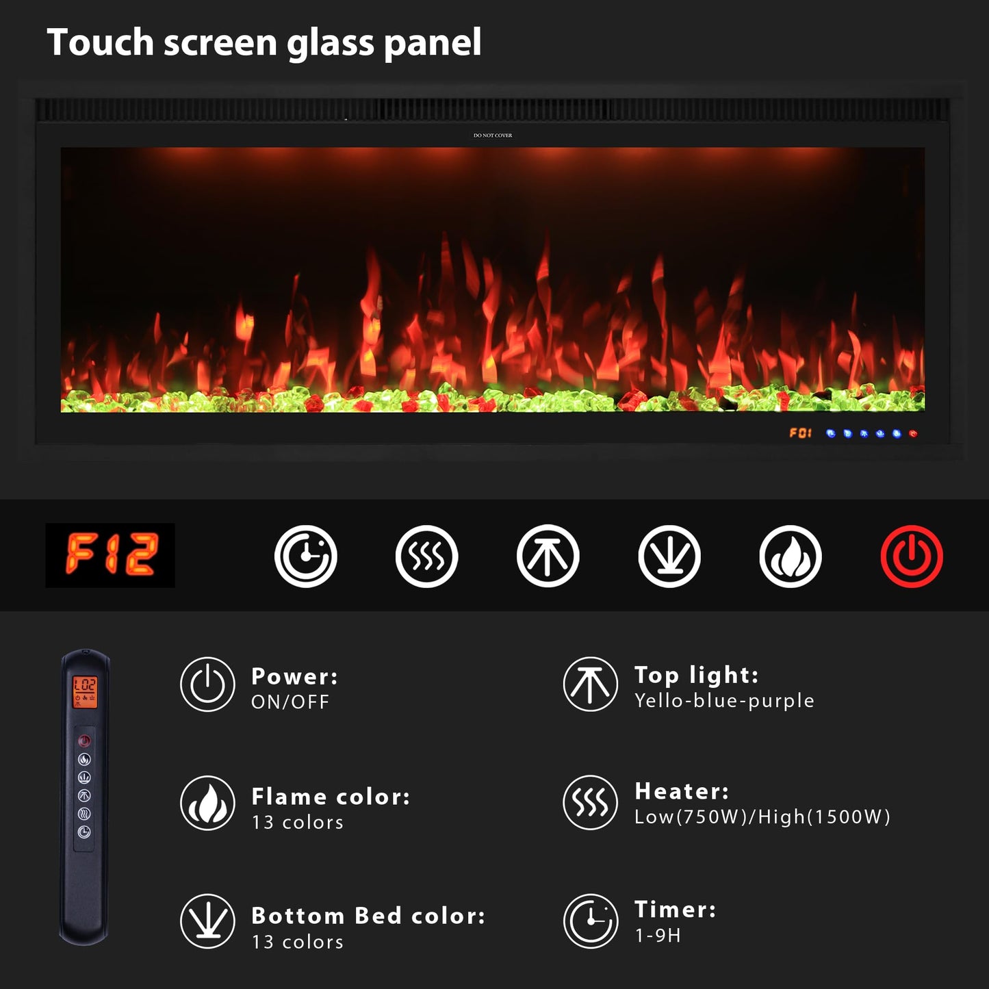 Valuxhome 42 inch Electric Fireplace Heater with App & Remote Control, Recessed and Wall Mounted Electric Fireplace, 1-9H Timer, 13 * 13 * 13 Color Combinations, Screen Touch, 1500/750W