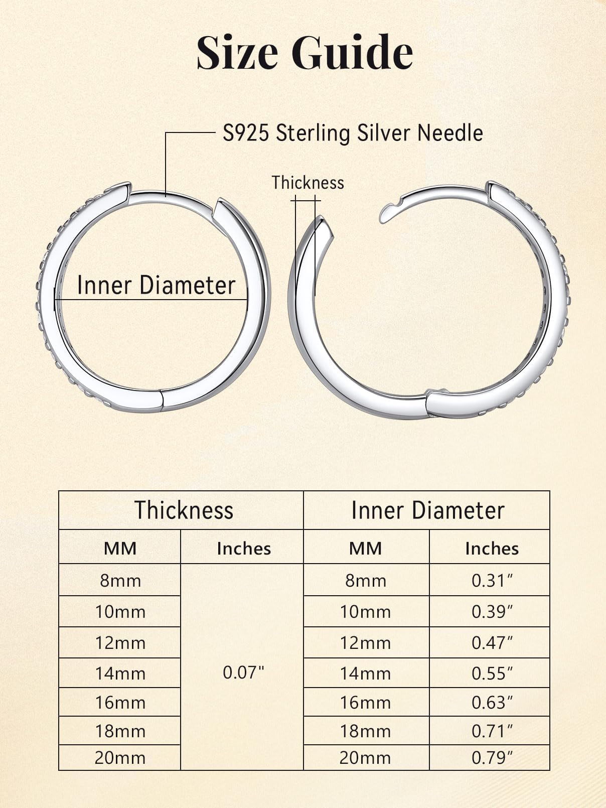 FaithHeart 925 Sterling Silver Cubic Zirconia Huggie Hoop Earrings, Small Silver Hoop Earring for Women, Hypoallergenic Cartilage Earrings for Women 8mm