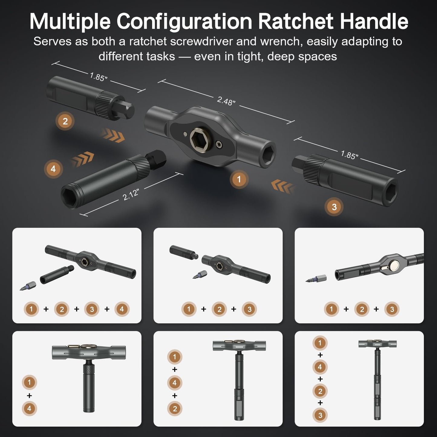 Bomivoi 42 in 1 Magnetic Screwdriver Set, DIY Ratchet Screwdriver Set, Multi Bit Magnetic Drive Set with Detachable Ratchet Handle, Portable Compact Repair Tool Kit for Furniture Computer Bicycle Gray