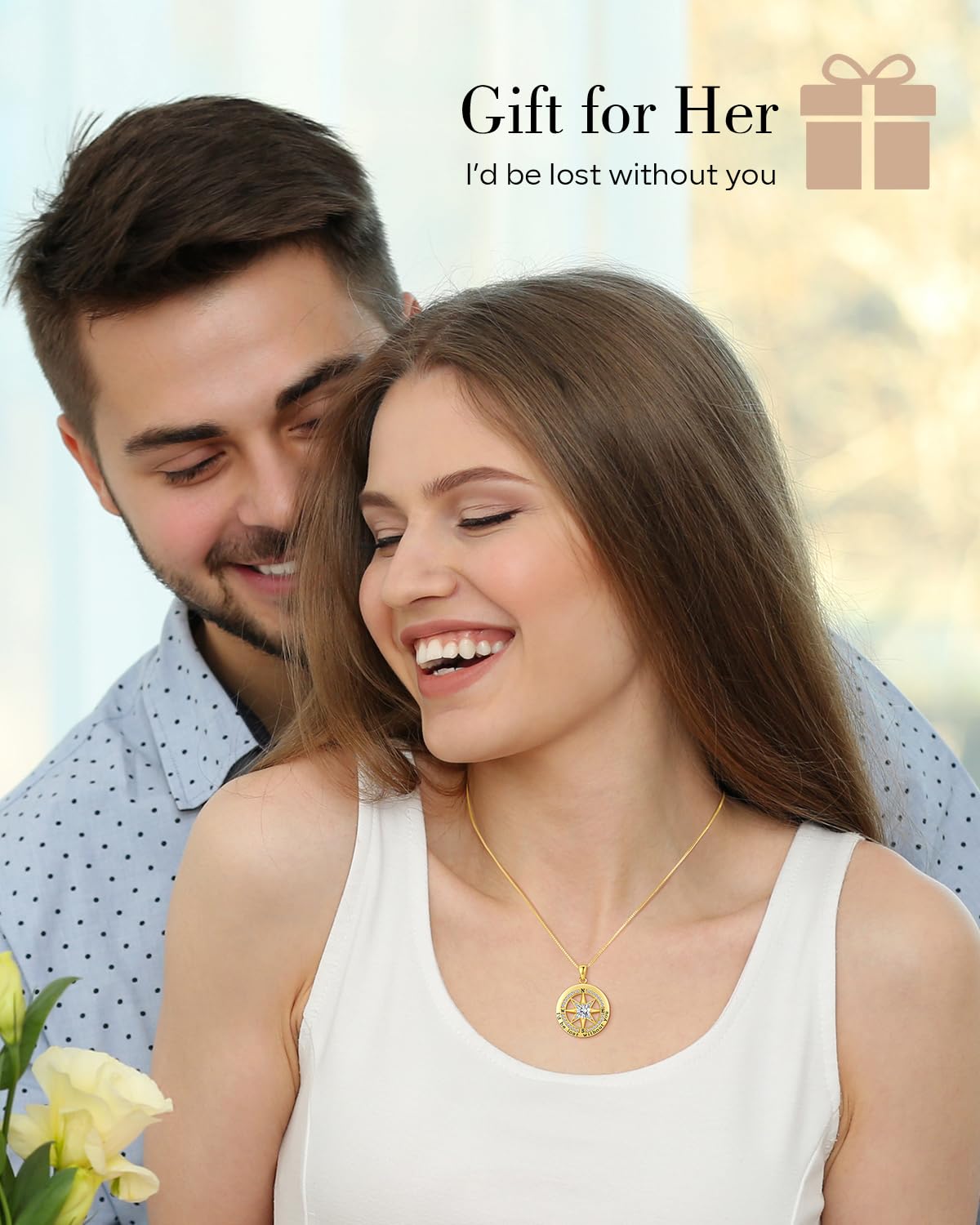 S925 Necklace Gift for Wife |Compass Jewelry |Women Anniversary |Sterling Silver |Girlfriend Birthday Necklaces for Her Valentines |I'd be Lost without You |Jewel 18K Gold Apr 04