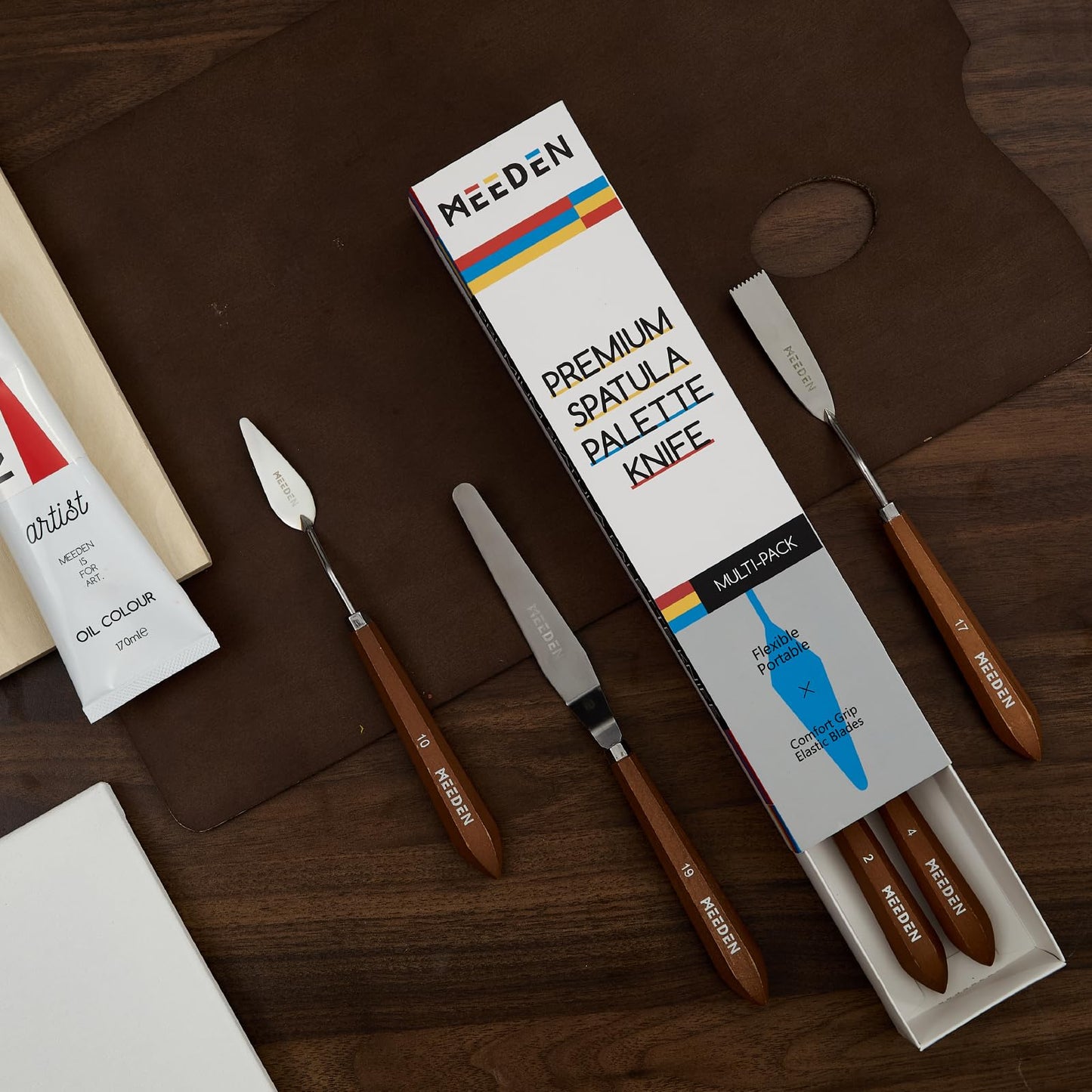 MEEDEN Artist Palette Knife Set: 3Pcs Art Spatula Knives with Wooden Handle - Stainless Steel Pallet Knives for Oil, Acrylic Canvas Painting