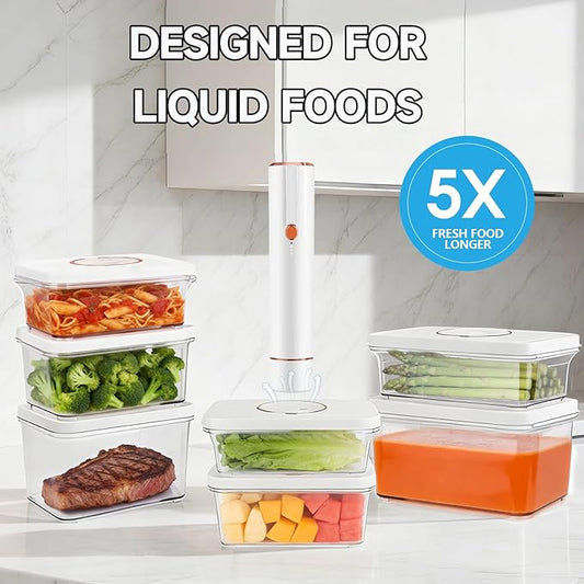 Vixino Vacuum Sealer for Food, Compact Handheld Vacuum Sealer Machine with 30 Reusable Bags & 3 Containers, Seals Liquids & All Foods, Portable for Sous Vide, Travel,Camping, Kitchen, Gifts