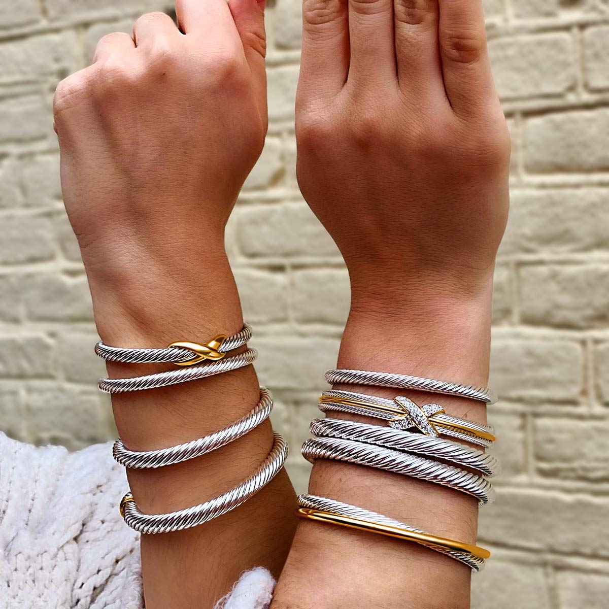 UNY Jewelry Bracelet Triple Criss Cross X Shape Infinity Twisted Cable Open Cuff Bangle Designer Inspired Women Jewelry (Triple Stone)