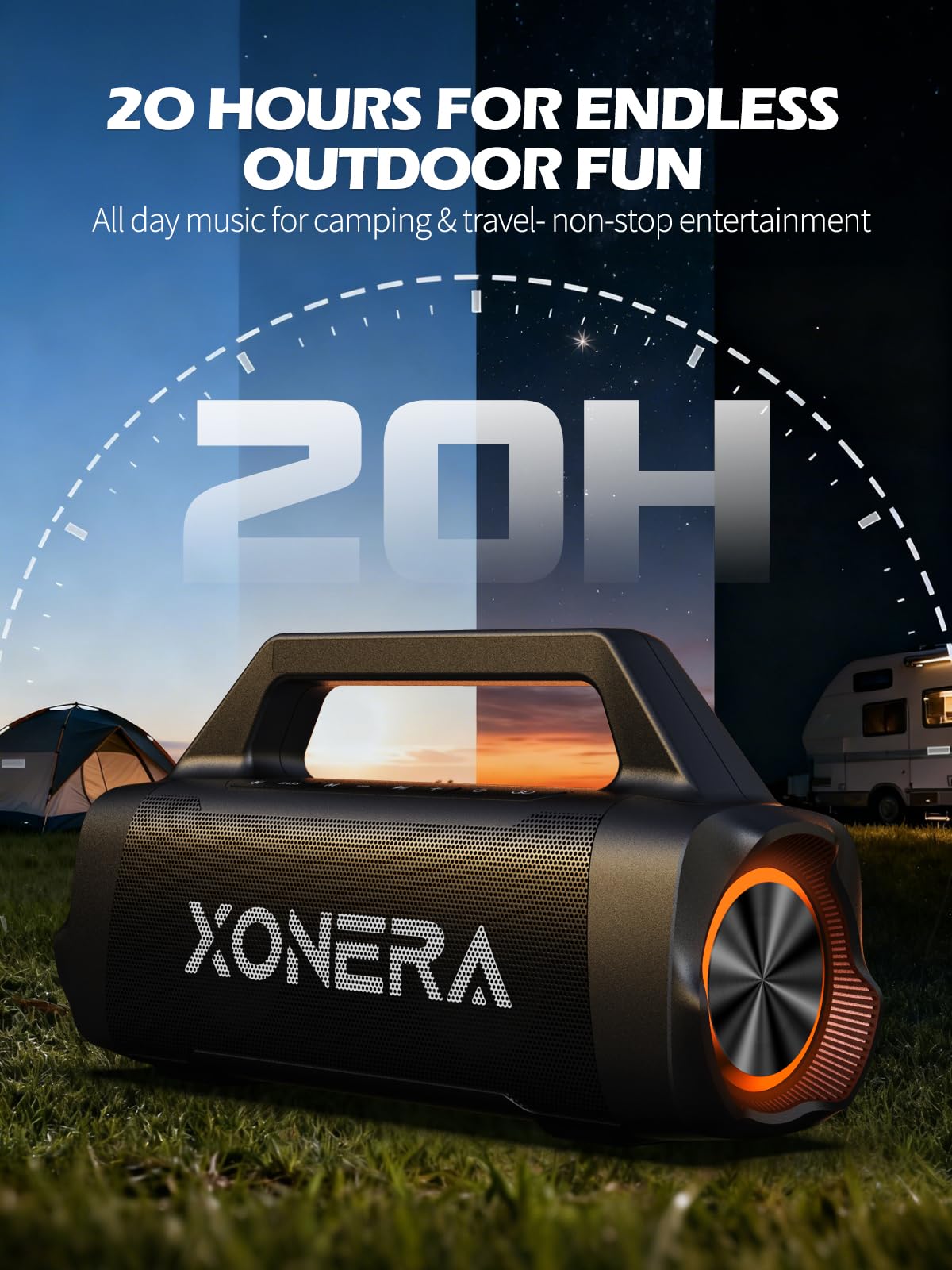 Xonera Speakers Bluetooth Wireless, 80W Peak Loud Outdoor Speaker with Bass, 20H Playtime, IPX6 Waterproof, TWS，BT5.3, Portable for Camping Hiking Boating Pool Beach(Black)