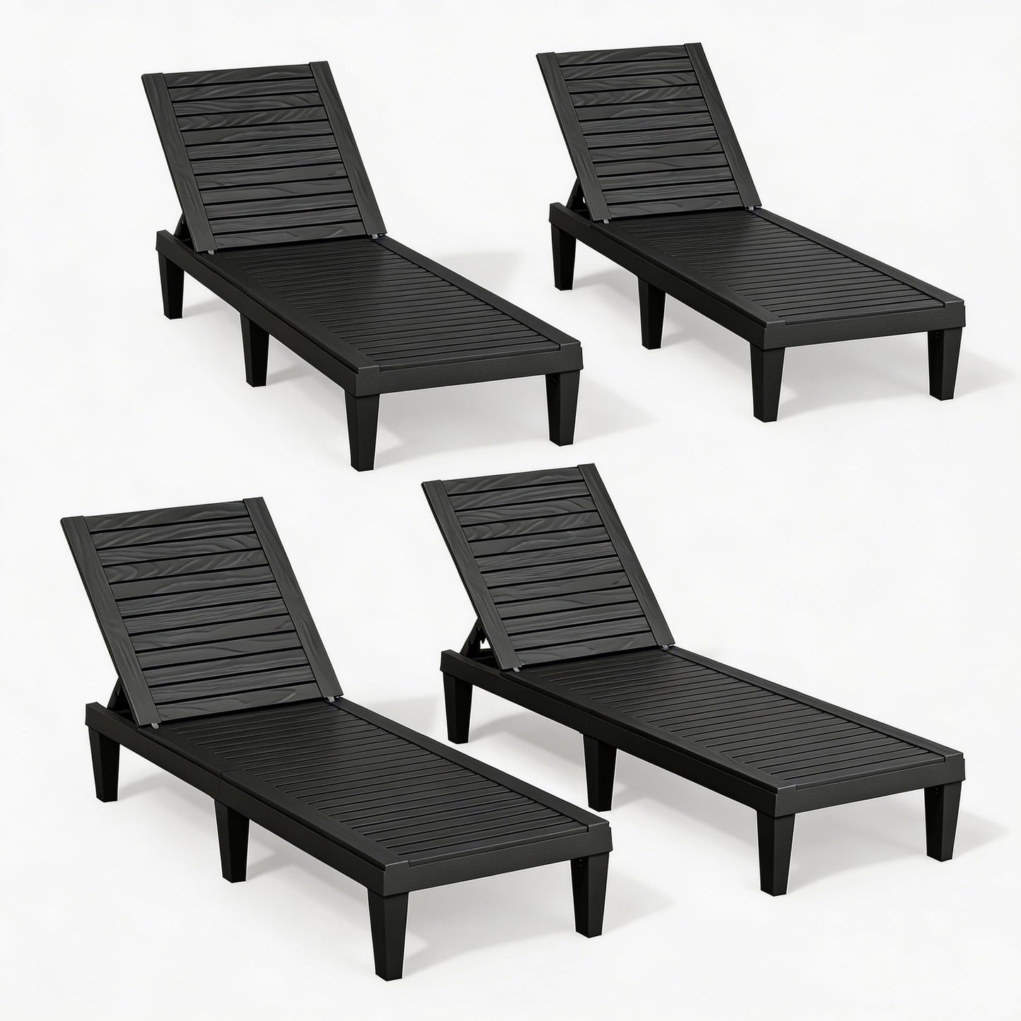 NBYSGO Outdoor Chaise Lounge Chairs Set of 4, 5-Position Adjustable Heavy Duty Tanning Loungers with Wood Texture, All-Weather Resin Patio Recliners for Pool, Garden, Deck, Beach, Black