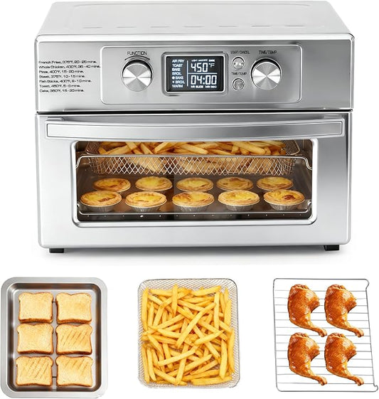 OLIXIS Air Fryer Toaster Oven Combo Extra Large, 23QT Convection Oven Countertop 4 Functions in 1, 4 Accessories Included, Stainless, Up to 450°F