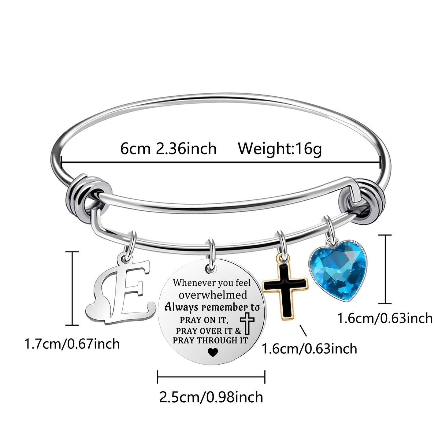 bifriend Inspirational Bracelet for Women, Initial Letter Charm bracelet for Female Cross Motivational Gifts for Her Daughter Sister Friends Back to School Birthday Christmas Presents (E)