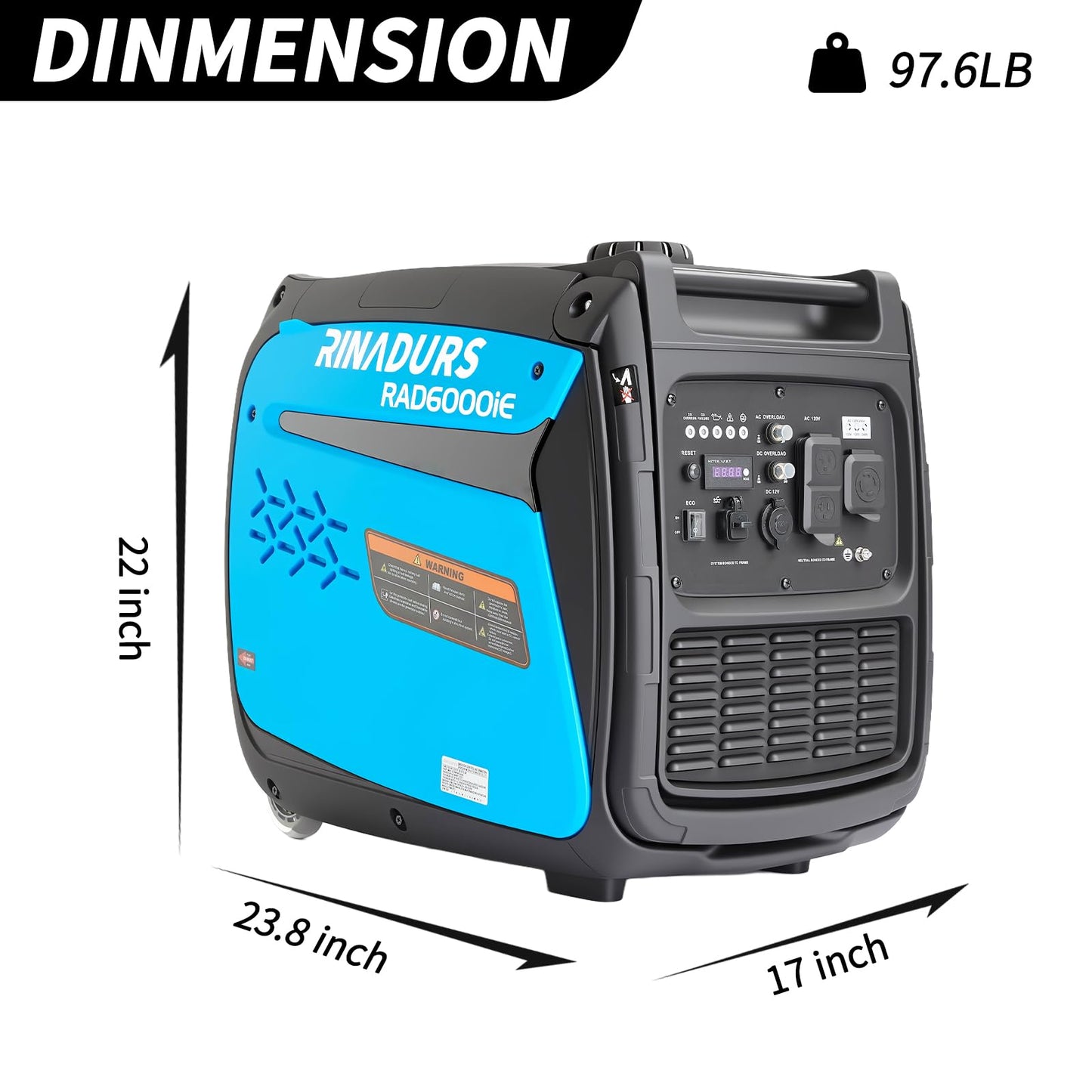 RAD 6000iE Portable Generator, 5500W Peak / 5000W Rated, 223cc Engine, ECO Mode, CO Detection, Ideal for RV and Home Backup Power