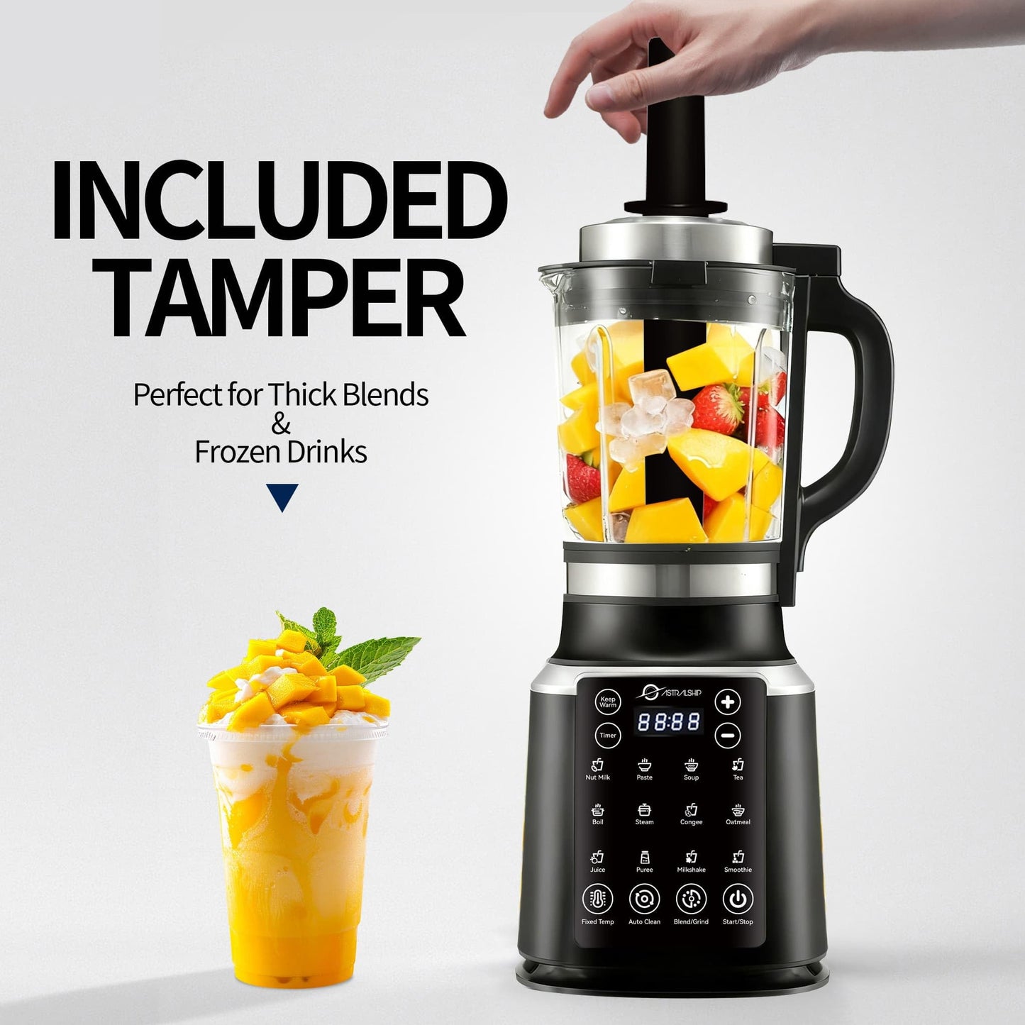 59oz Glass Blenders for Kitchen with Tamper, 1500W High Speed Food Processor, Adjustable P1–P9 Smoothie Maker, Professional Countertop Blender, 14 Presets & Auto Clean for Soups & Sauces