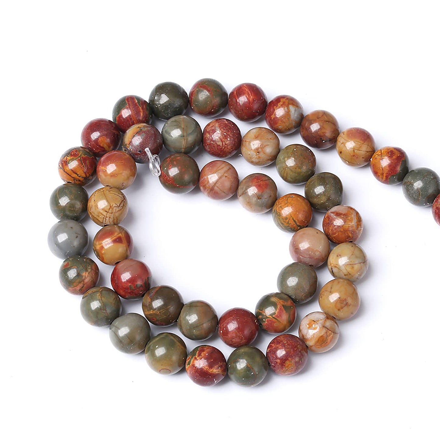 10mm 38pcs Natural Picasso Jasper Beads Healing Power Stones Round Loose Gemstone Beads for Jewelry Making DIY Bracelet Necklace 15"