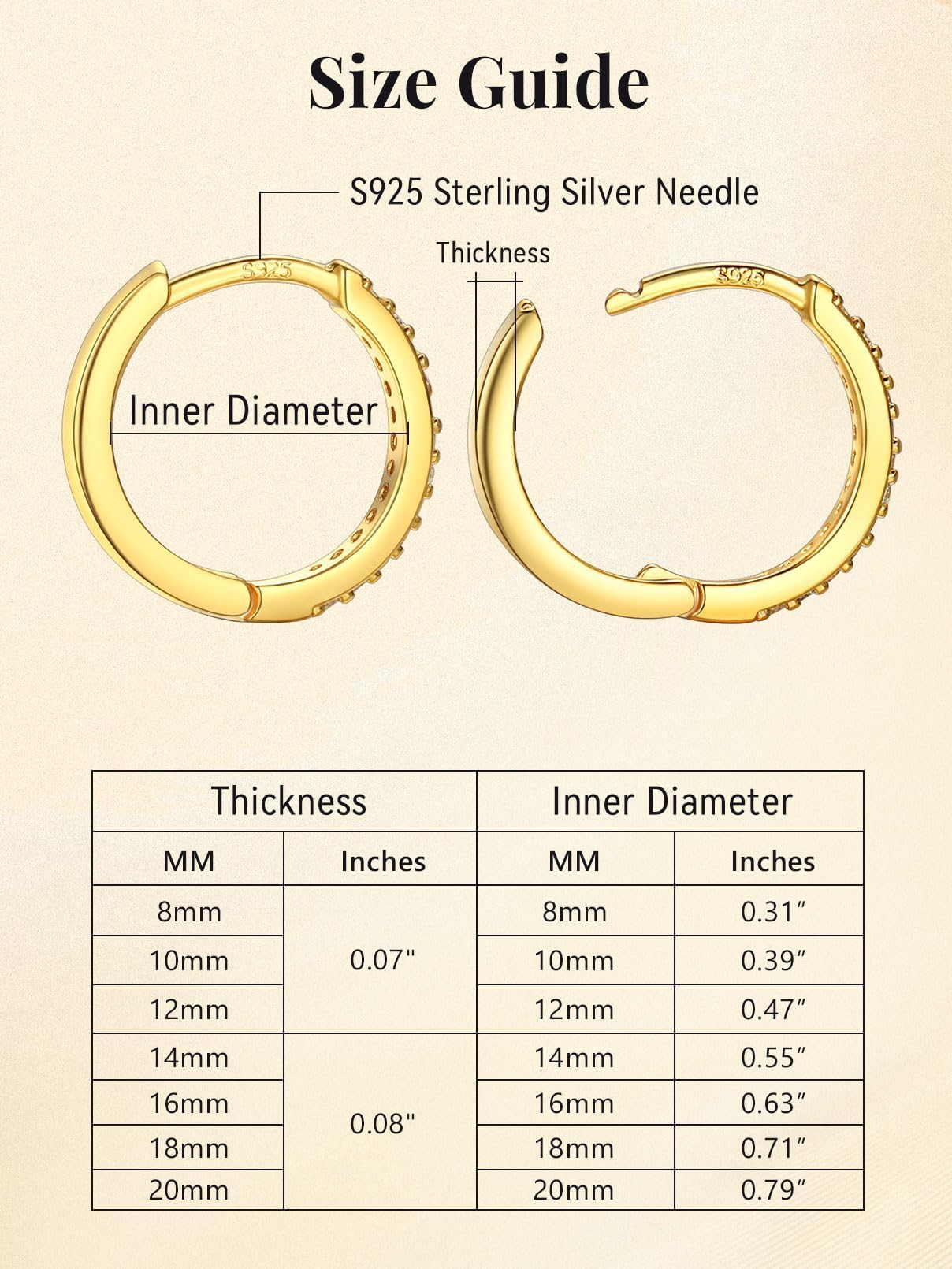 FaithHeart Cubic Zirconia Hoop Earrings for Women, 14K Gold Hypoallergenic Huggie Hoop Earrings, Small Cartilage Earrings for Women 8mm, Send Gift Box
