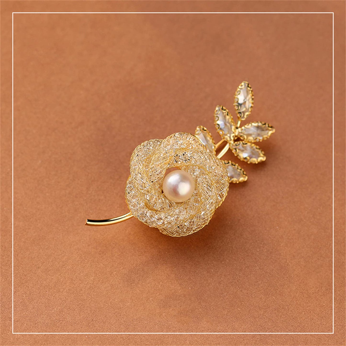 AILONMEI Elegant Pearl Flower Designer Brooch Pins Broches Costume Jewelry For Women Fashion Christmas Gift (Gold Rose)