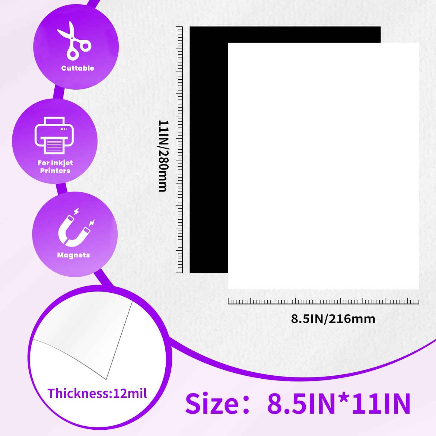 Printable Magnetic Sheets for Inkjet Printer,8.5" x 11"(Pack of 16),12 mil Thick Cuttable Flexible Non-Adhesive Backing Magnetic Printer Paper for DIY Crafts,Photos and Stickers