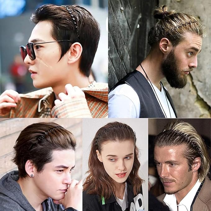 Metal Headband for Men, Unisex Black Wavy Spring Hair Band, Zig Zag Head Band, Fashion Elastic Hair Accessories, Multipack Options Available (8 Pack)