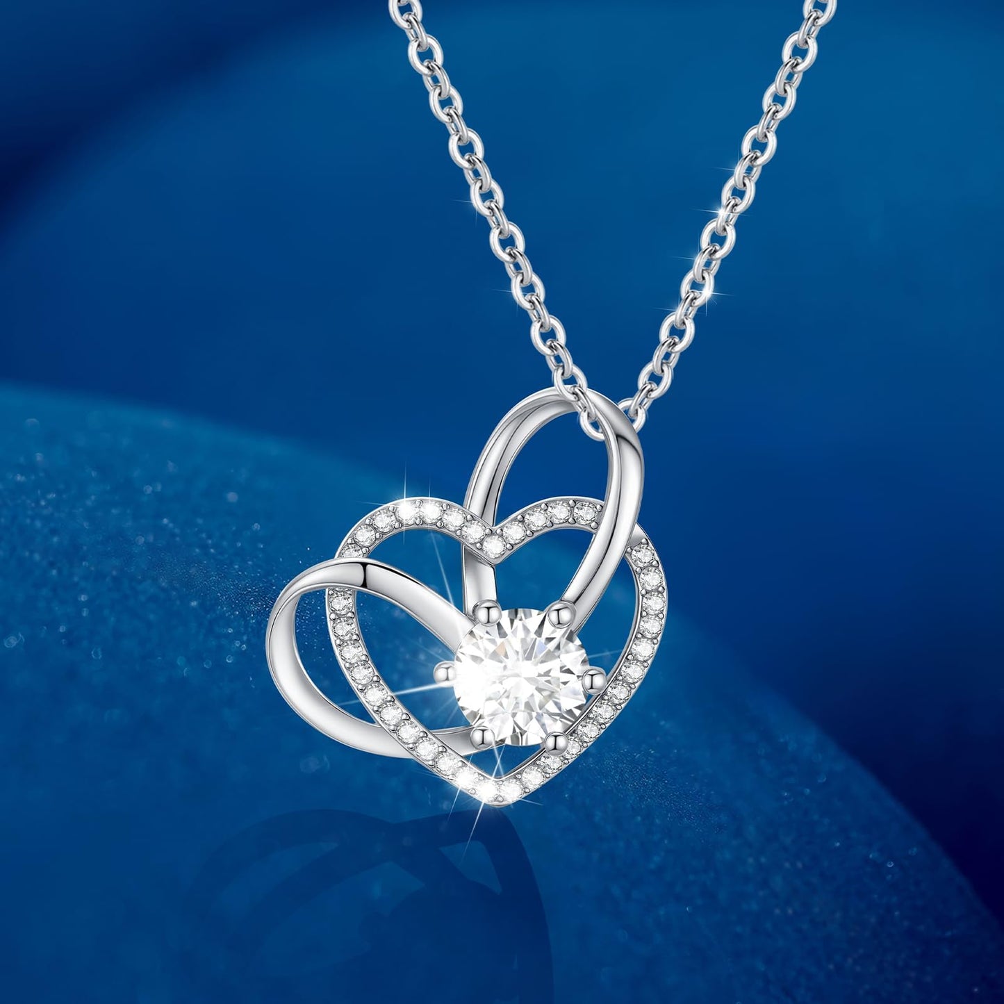 2 Carat Moissanite Necklace 925 Sterling Silver Jewelry AAAAA Cubic Zirconia Double Heart Pendant Necklace Best Gifts for Mom Women Girlfriend Grandma Friend Lover Her Wedding Birthday Anniversary
