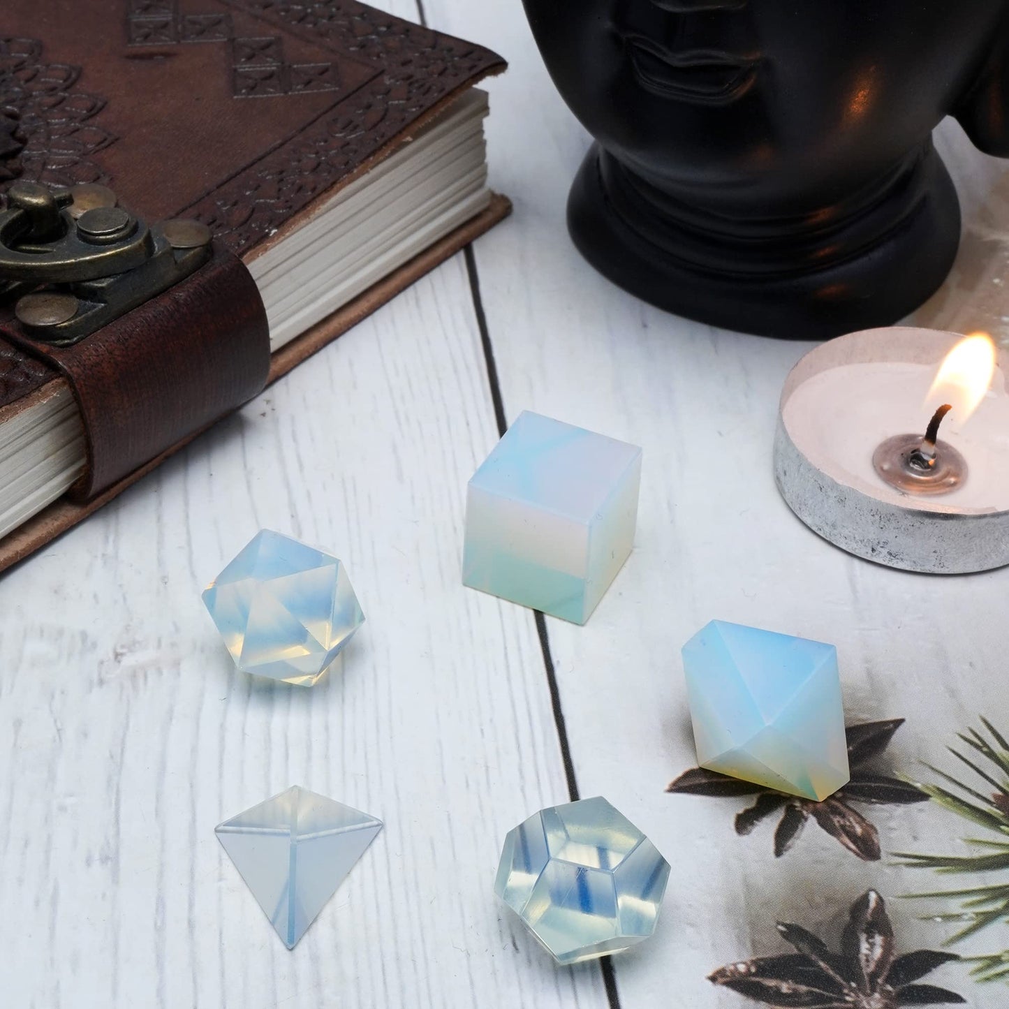 Crocon Opalite 5Pcs Platonic Solids Crystal Geometry Set, Platonic Solids Sacred Geometric Stones for Meditation Reiki Balancing Healing Chakra Stone Cleansing Spiritual Good Luck (15-20 mm)