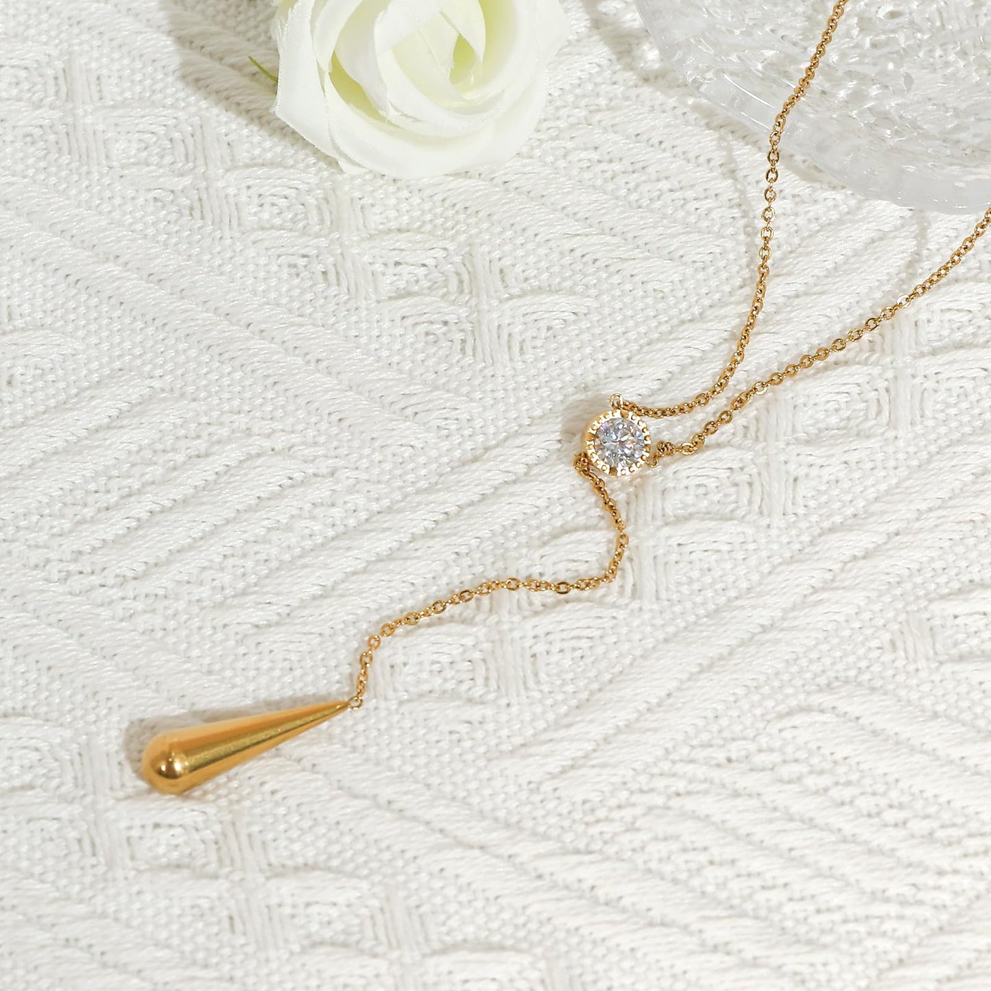 TaYolnFaSo 18K Gold Plated Lariat Drop Necklace for Women Dainty Teardrop Pendant Y Lariat Necklace Christmas Gift for Girlfriend Wife